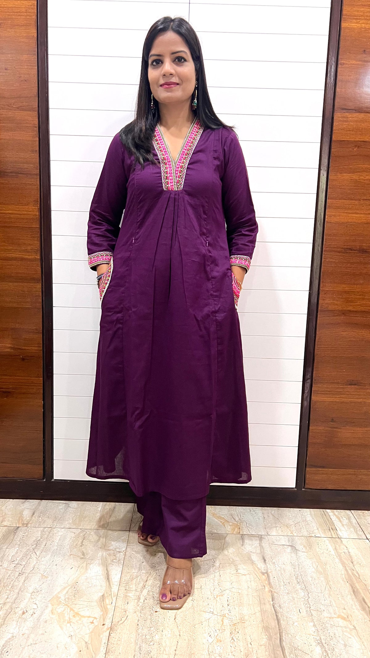 MUMZHUG Pure Cotton Wine Embroidered Feeding & Maternity Kurta Pant with Chiffon Dupatta Set | Nursing Wear for Moms | Dispatch Starts from 10TH OCTOBER