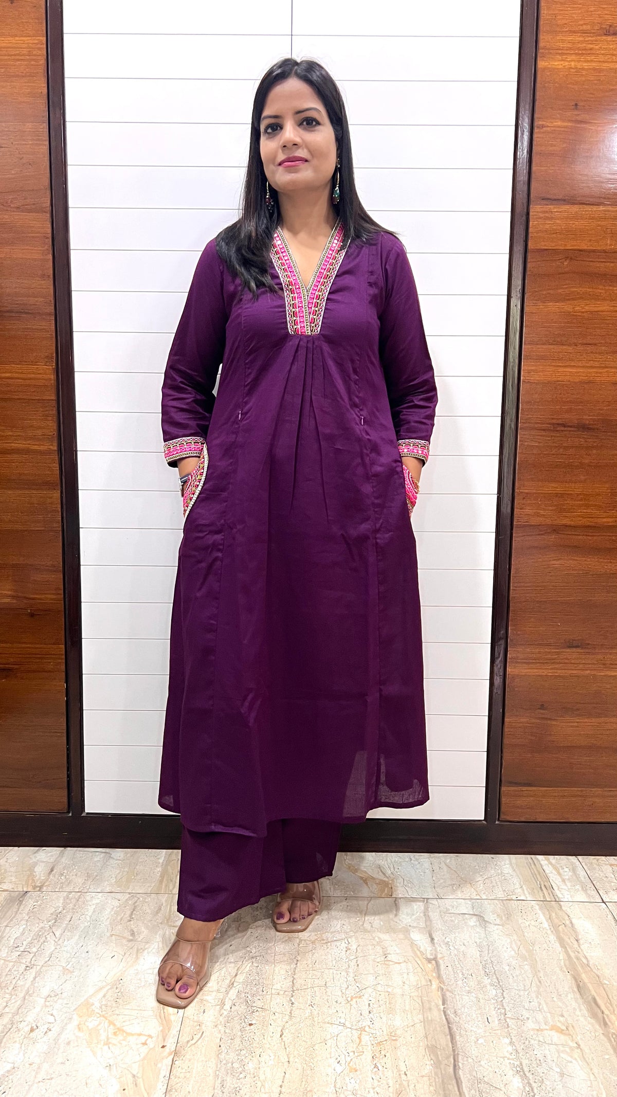 MUMZHUG Pure Cotton Wine Embroidered Feeding & Maternity Kurta Pant with Chiffon Dupatta Set | Nursing Wear for Moms | Dispatch Starts from 10TH OCTOBER