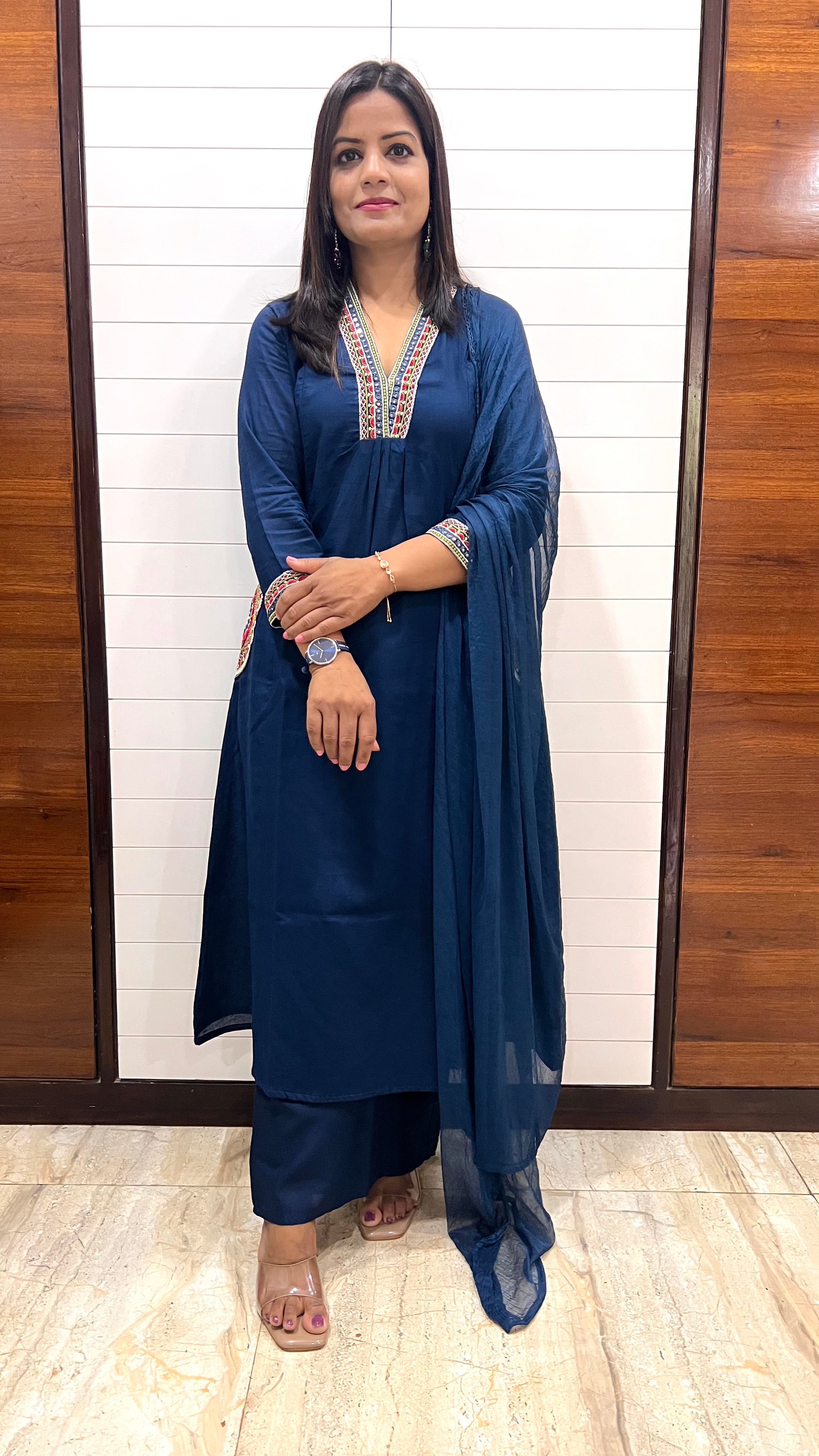 MUMZHUG Pure Cotton Blue Embroidered Feeding & Maternity Kurta Pant with Chiffon Dupatta Set | Nursing Wear for Moms | Rakhi Collection | Dispatch Starts from 22th August