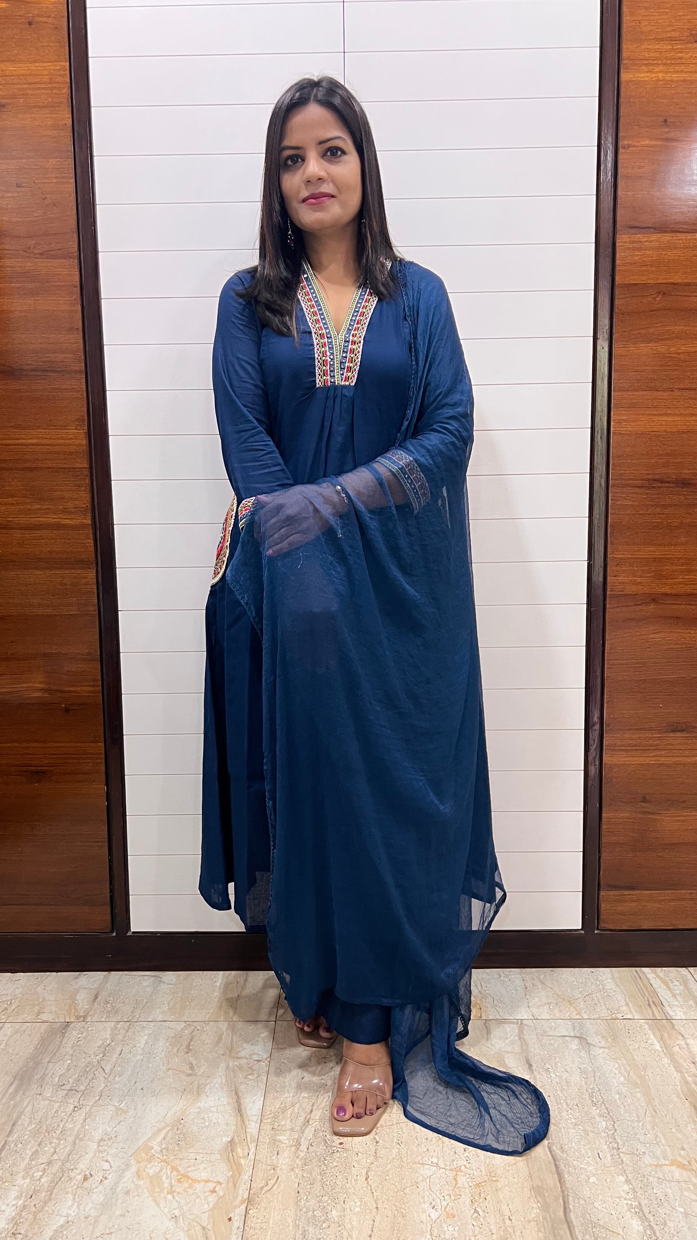 MUMZHUG Pure Cotton Blue Embroidered Feeding & Maternity Kurta Pant with Chiffon Dupatta Set | Nursing Wear for Moms | Dispatch Starts from 8th september