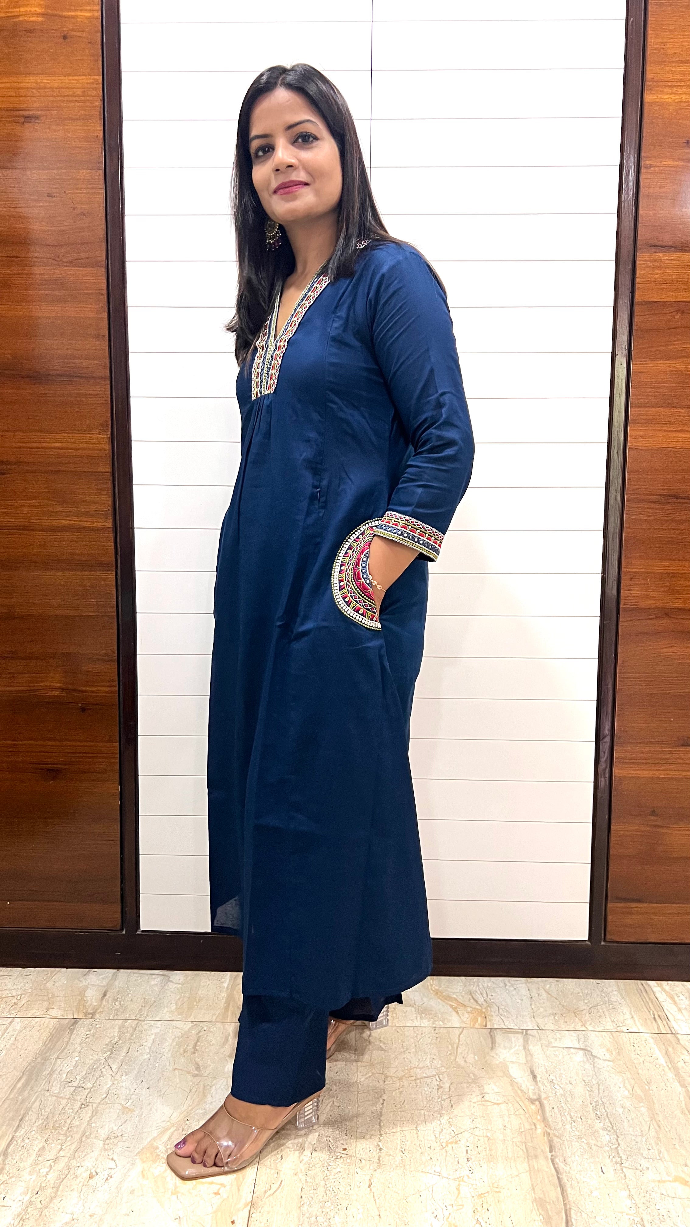 MUMZHUG Pure Cotton Blue Embroidered Feeding & Maternity Kurta Pant with Chiffon Dupatta Set | Nursing Wear for Moms | Dispatch Starts from 8th september