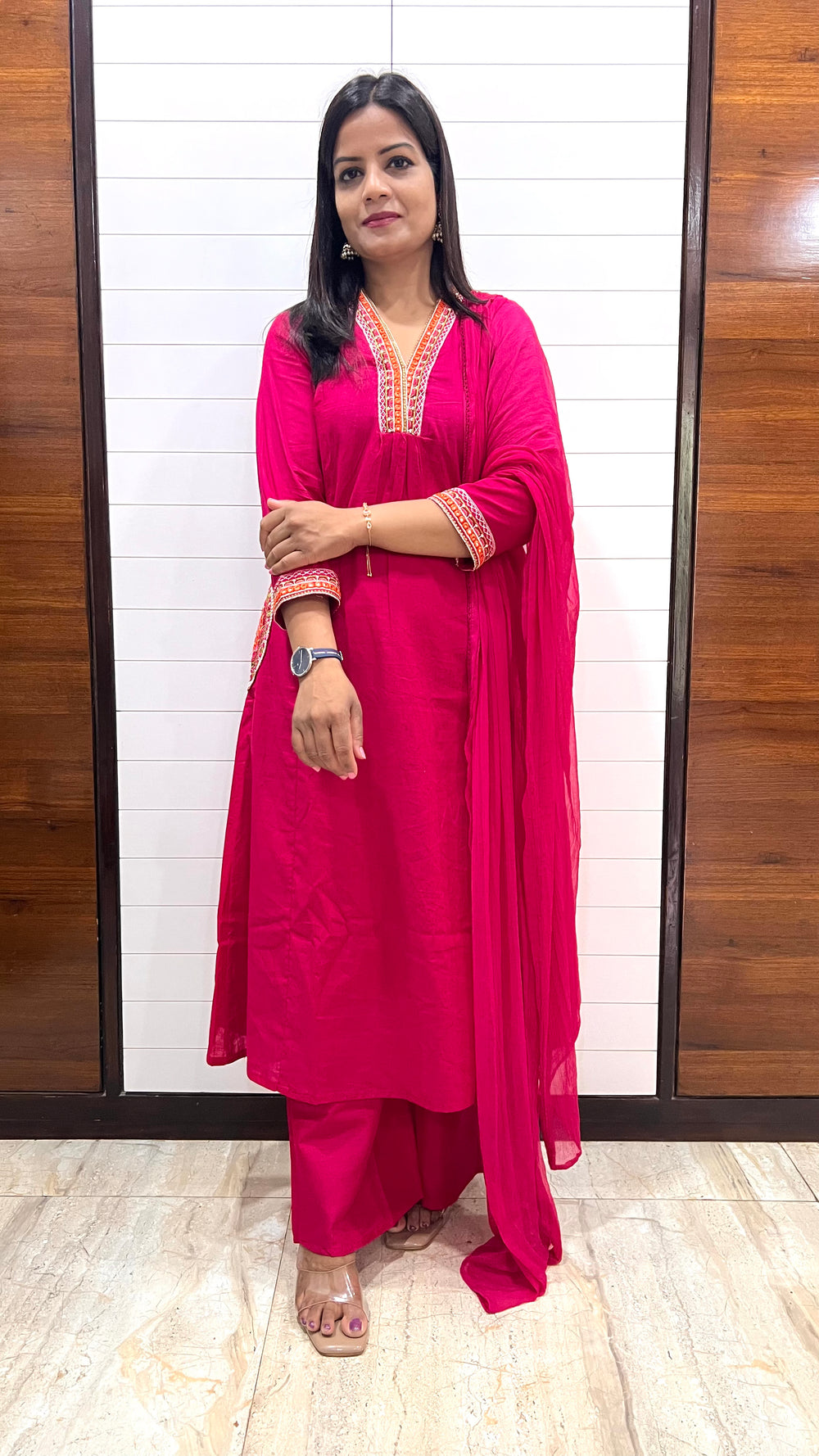 MUMZHUG Pure Cotton Fuchsia Embroidered Feeding & Maternity Kurta Pant with Chiffon Dupatta Set | Soft Nursing Wear | Rakhi Collection | Dispatch Starts from 22th August