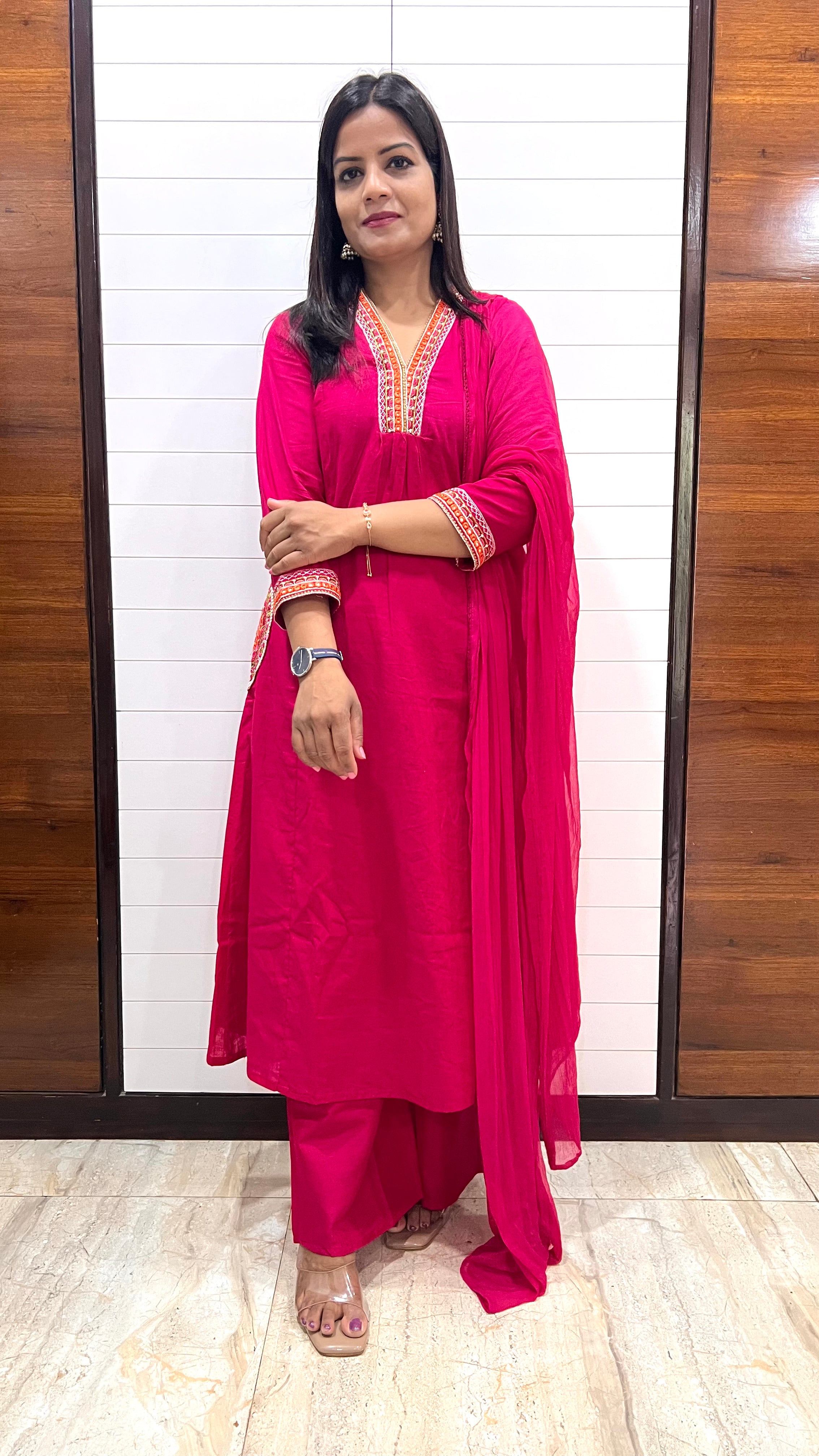 MUMZHUG Pure Cotton Fuchsia Embroidered Feeding & Maternity Kurta Pant with Chiffon Dupatta Set | Soft Nursing Wear | Rakhi Collection | Dispatch Starts from 22th August