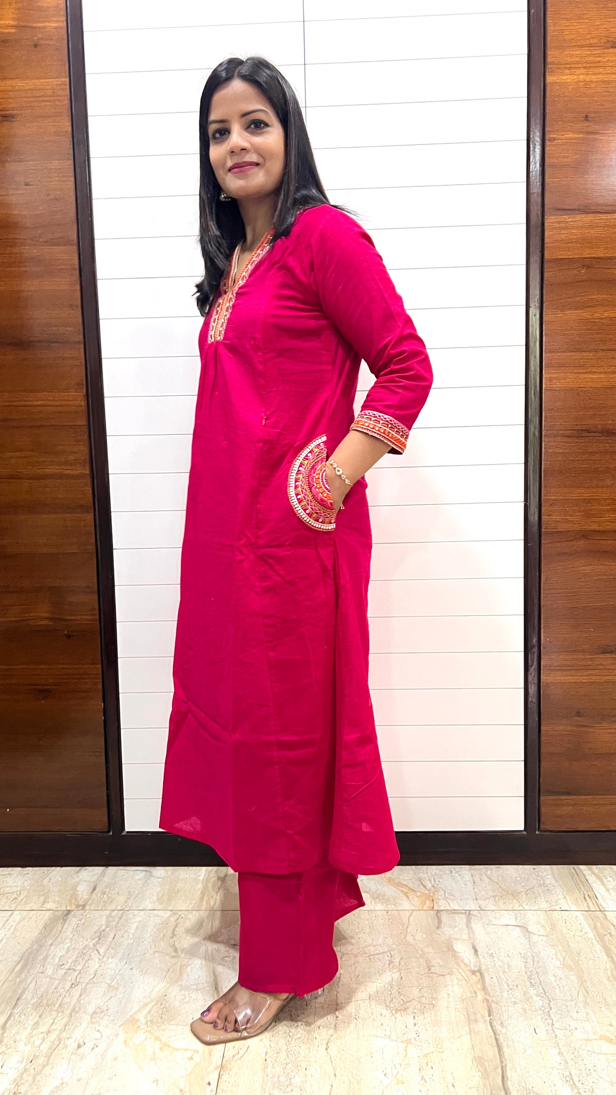 MUMZHUG Pure Cotton Fuchsia Embroidered Feeding & Maternity Kurta Pant with Chiffon Dupatta Set | Soft Nursing Wear | Ready to ship