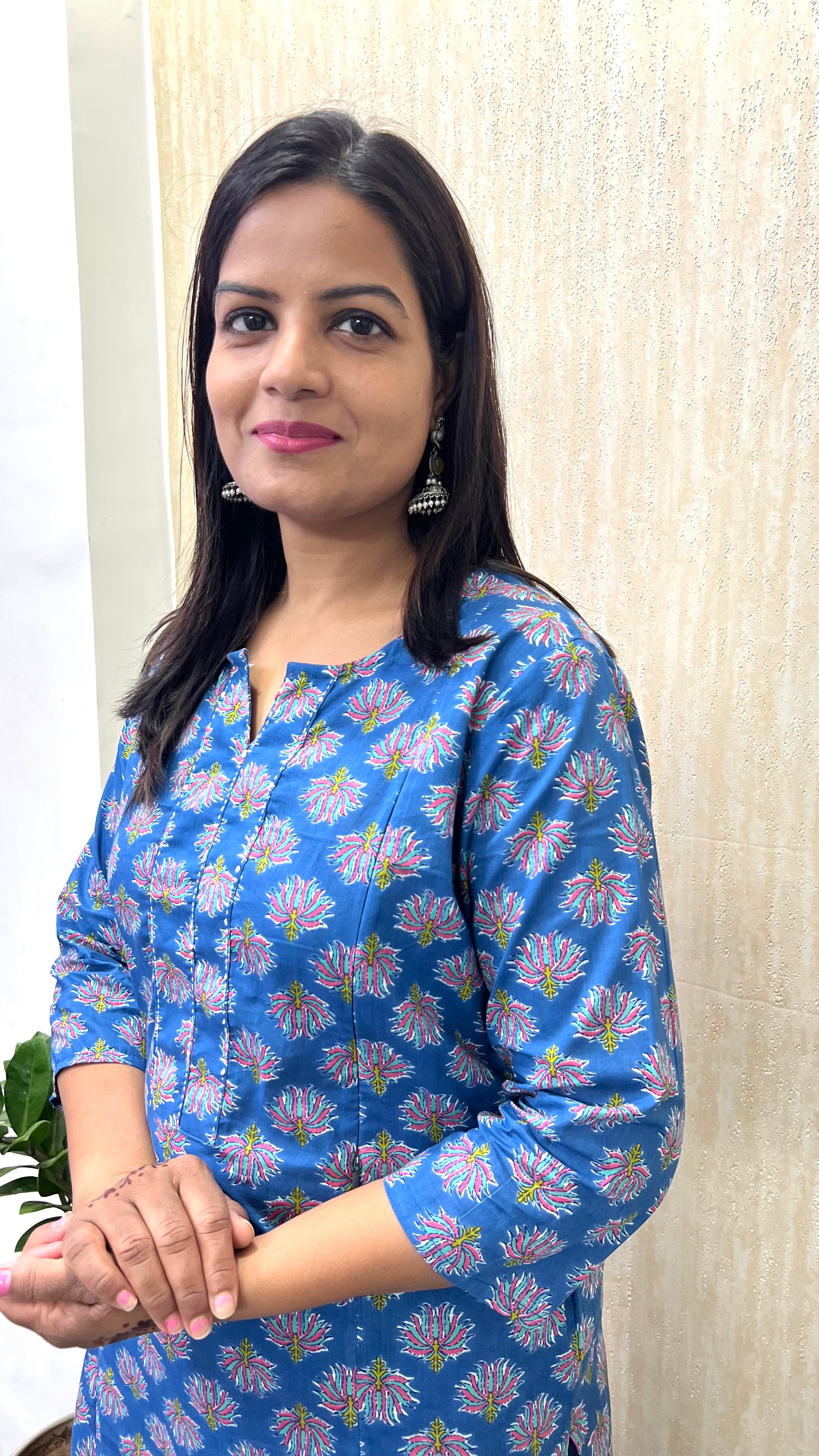 MUMZHUG Pure Cotton Blue Booti Jaipuri Feeding Kurta | Nursing Kurta