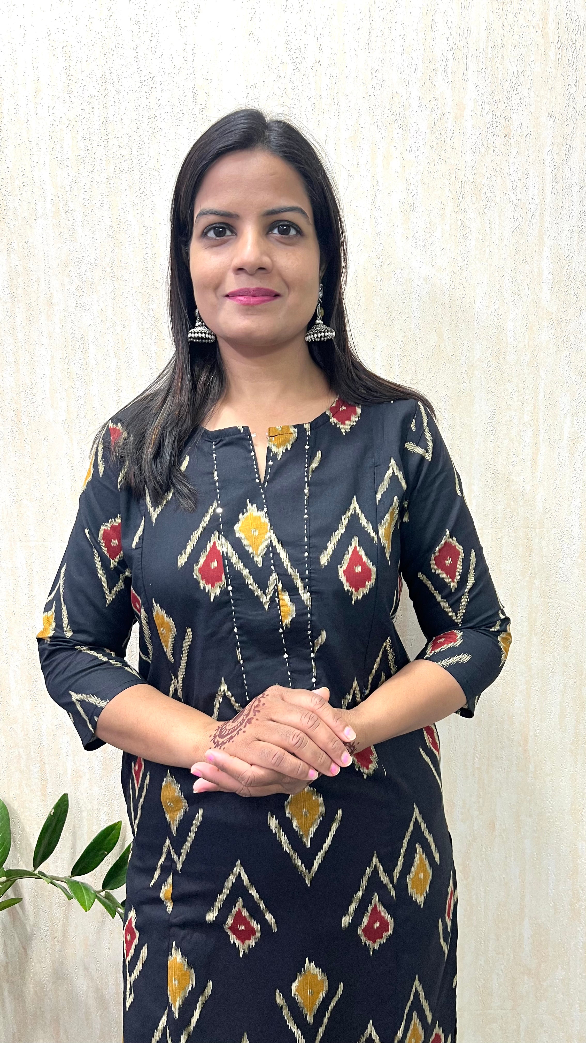 MUMZHUG Pure Cotton Black Ikat Print Feeding Kurta | Nursing Kurta