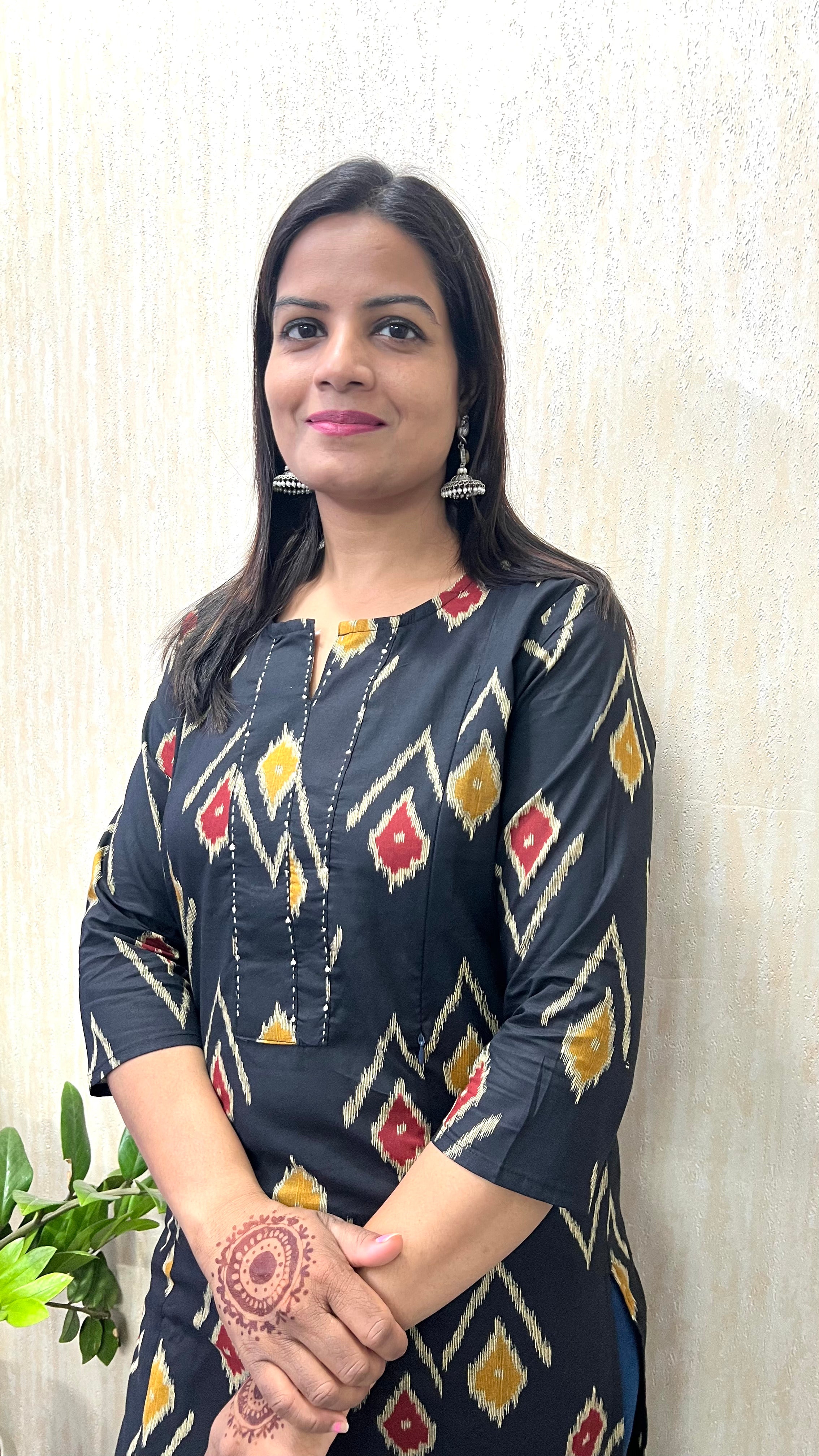 MUMZHUG Pure Cotton Black Ikat Print Feeding Kurta | Nursing Kurta