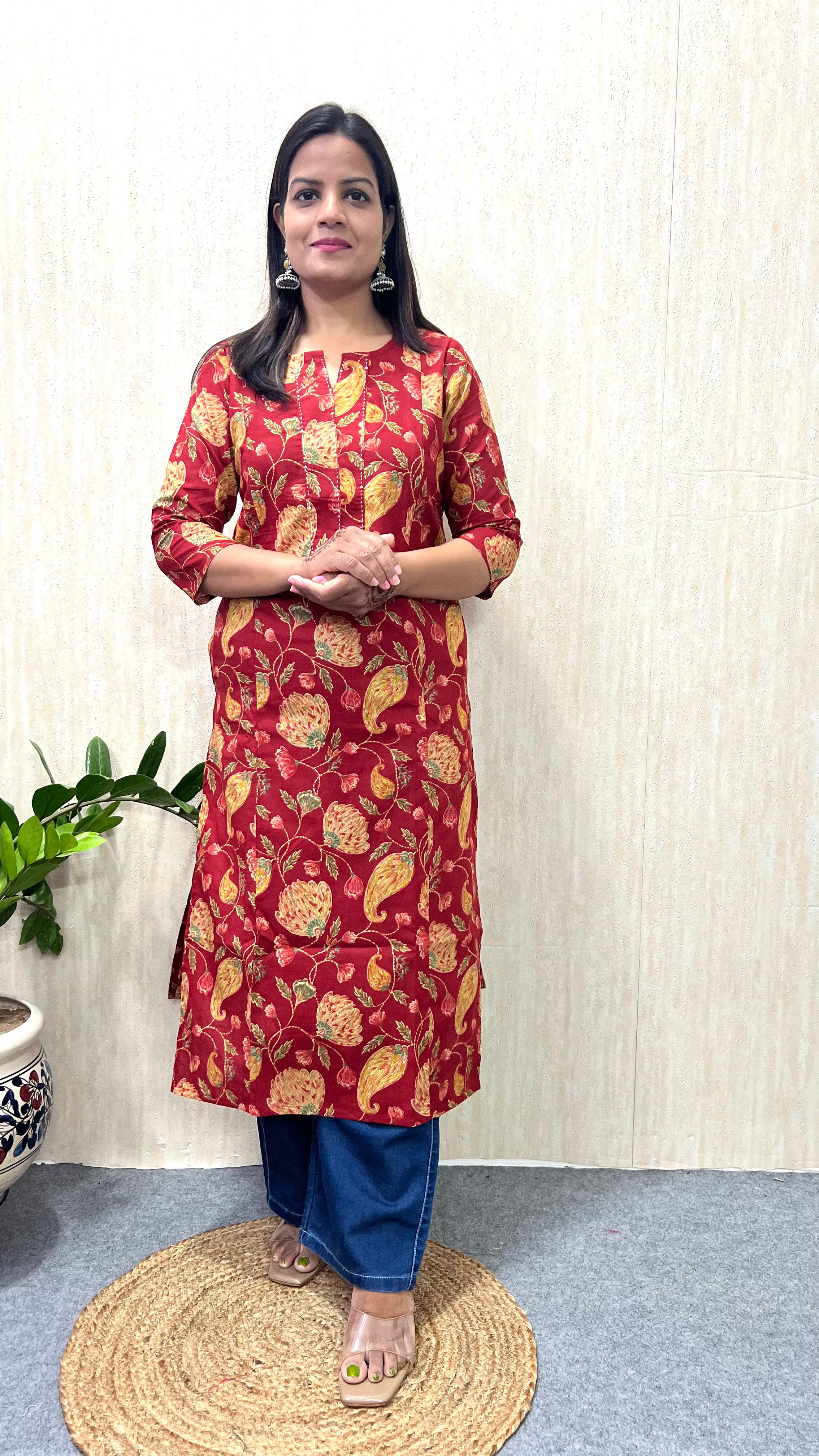 MUMZHUG Pure Cotton Jaipuri Feeding Kurta – Tomato Red Nursing Kurta