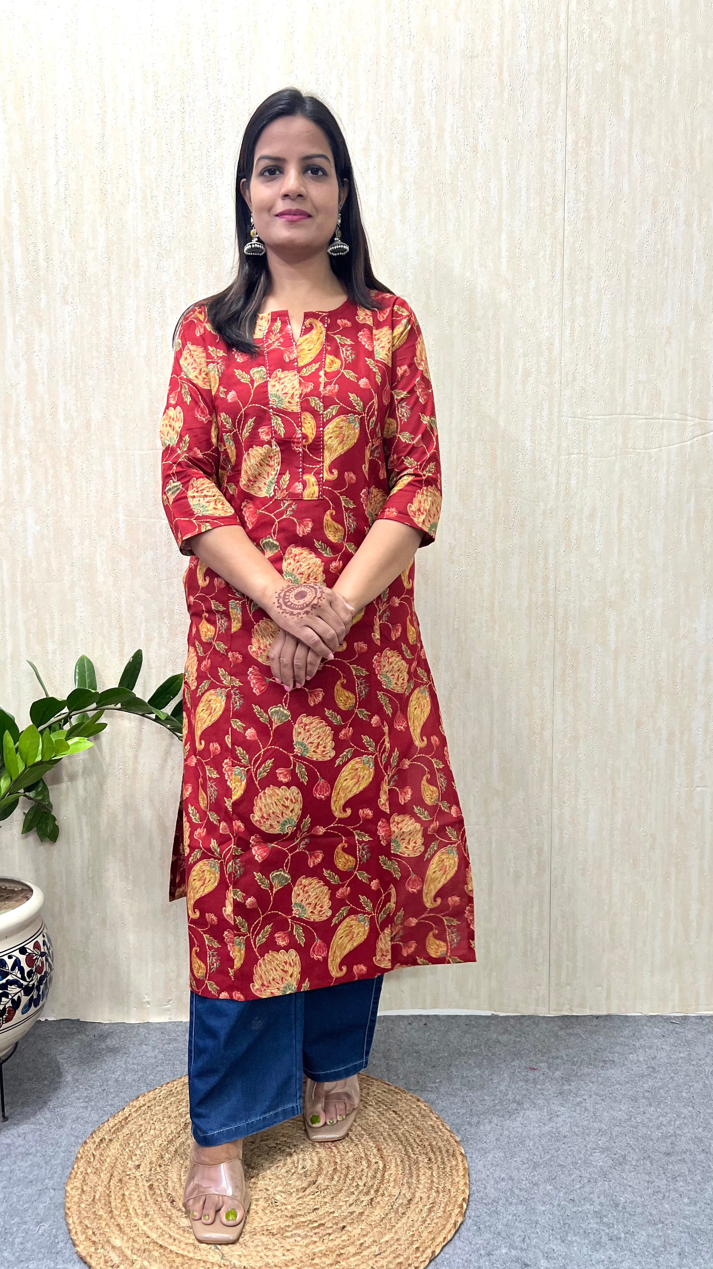 MUMZHUG Pure Cotton Jaipuri Feeding Kurta – Tomato Red Nursing Kurta