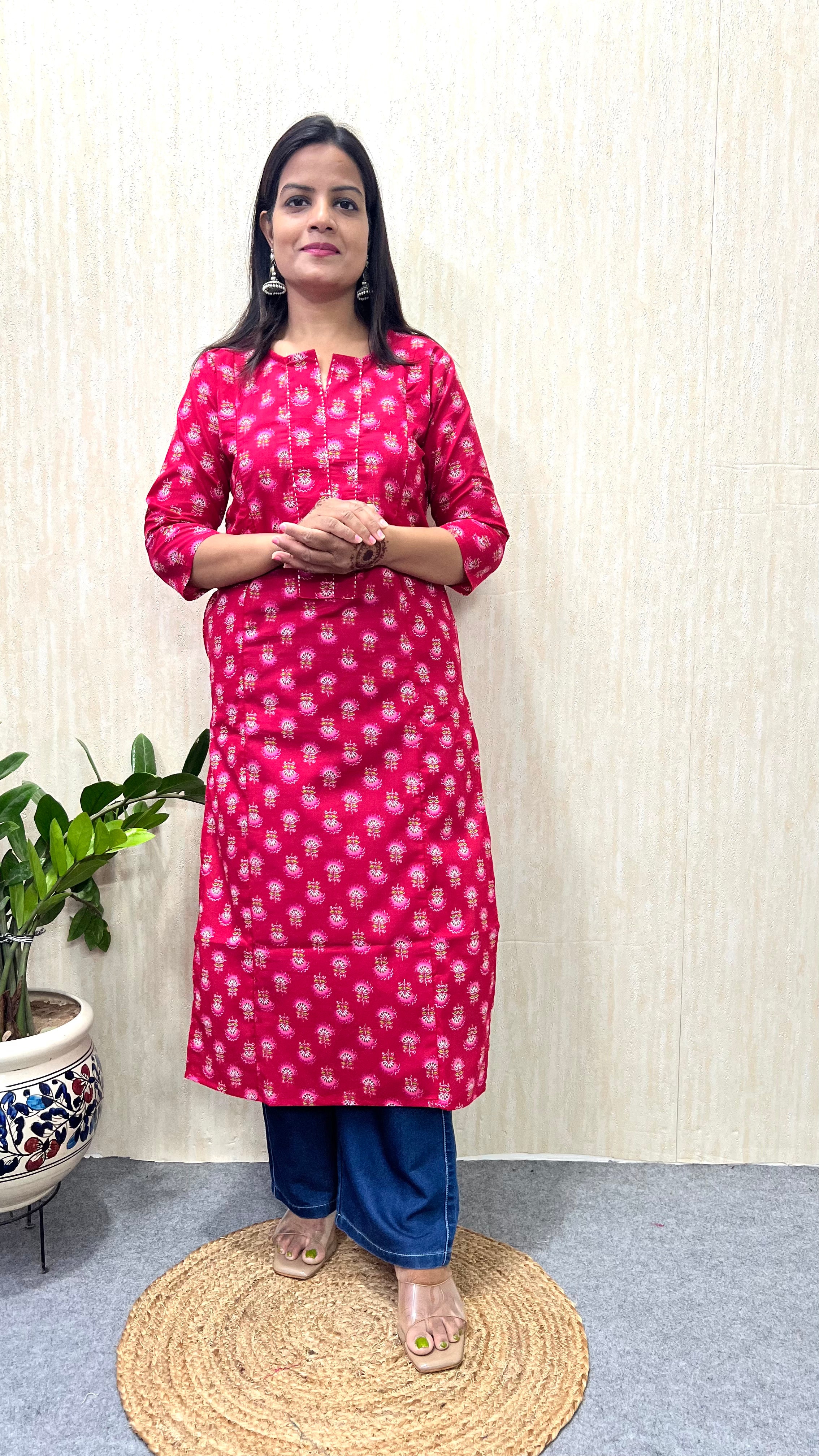 MUMZHUG Pure Cotton Fuchsia Booti Jaipuri Feeding Kurta | Nursing Wear
