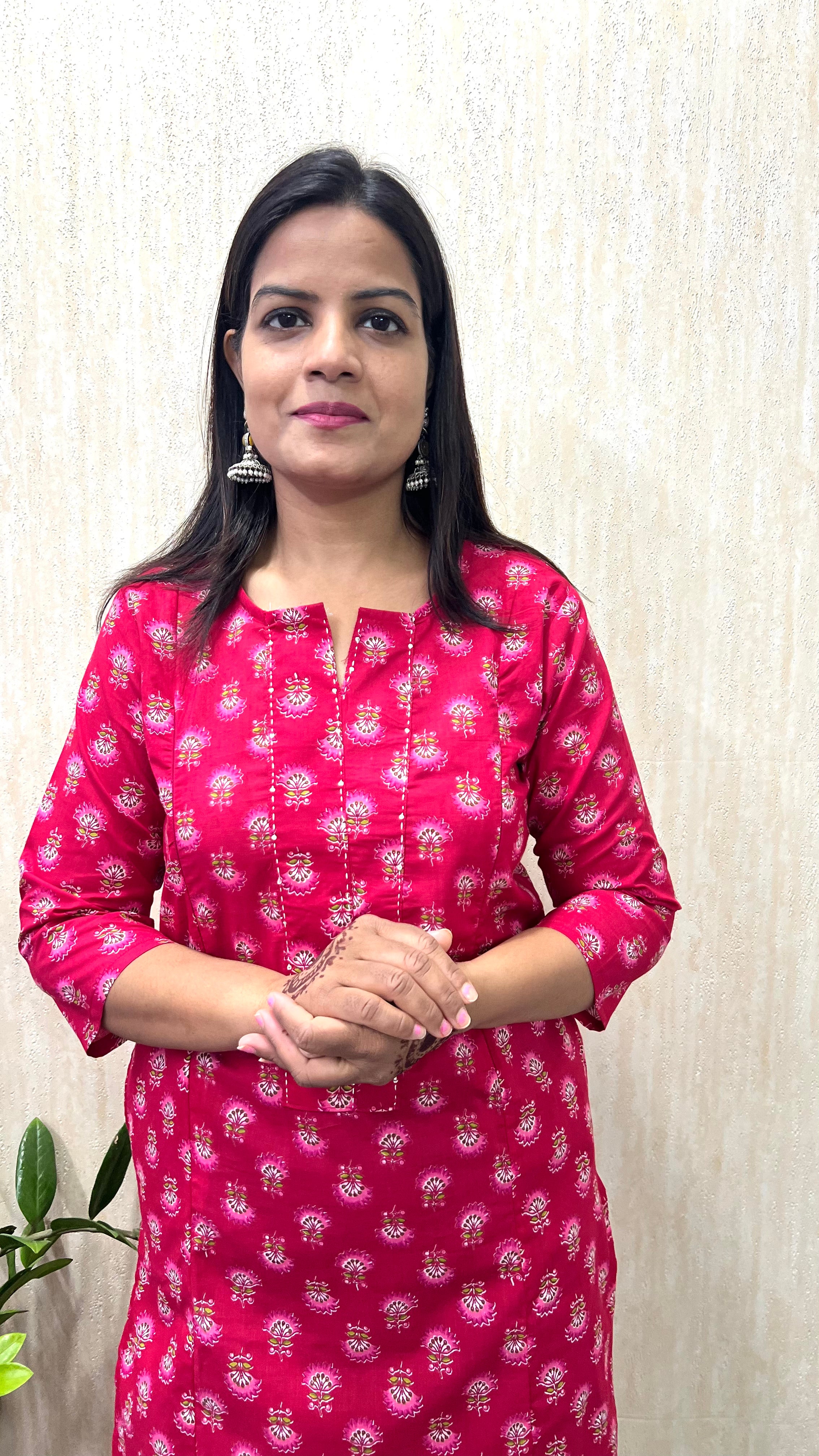 MUMZHUG Pure Cotton Fuchsia Booti Jaipuri Feeding Kurta | Nursing Wear