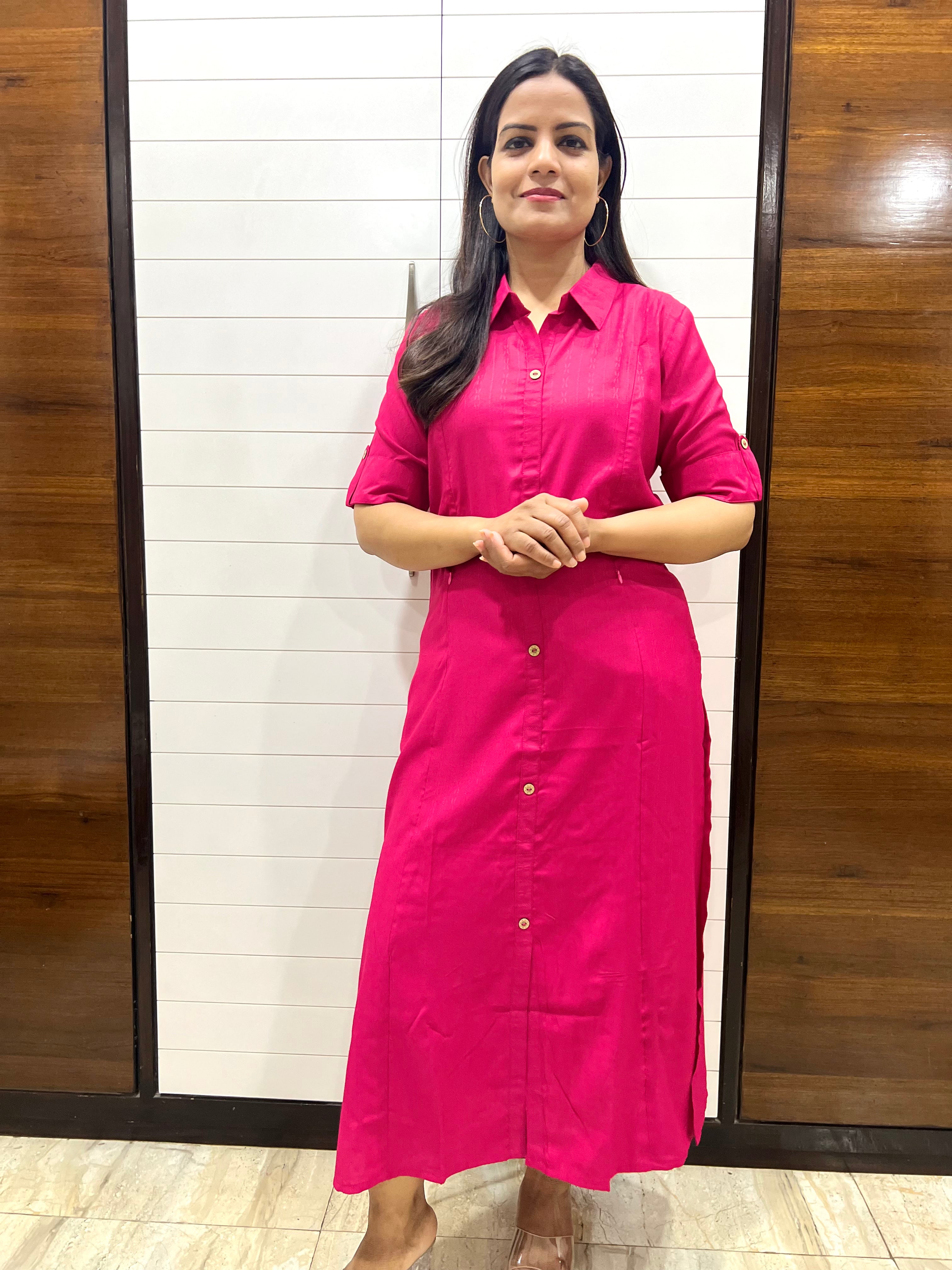 Mumzhug Fuchsia Viscose Rayon A-line Feeding Kurta RANI