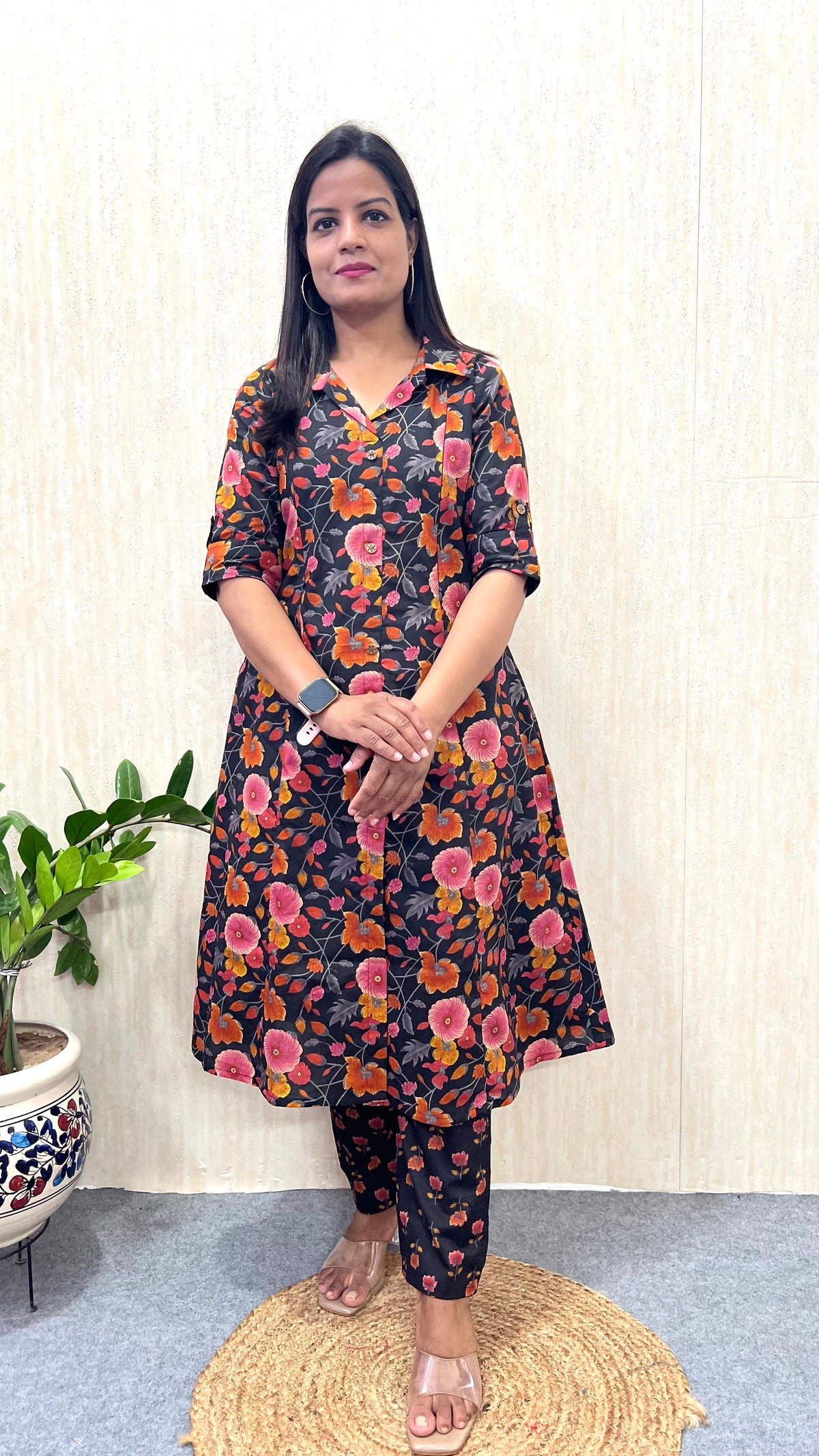 Mumzhug “Gulnaar Bloom” Black Jaipuri Print Pure Cotton Feeding & Maternity Co-ord Set