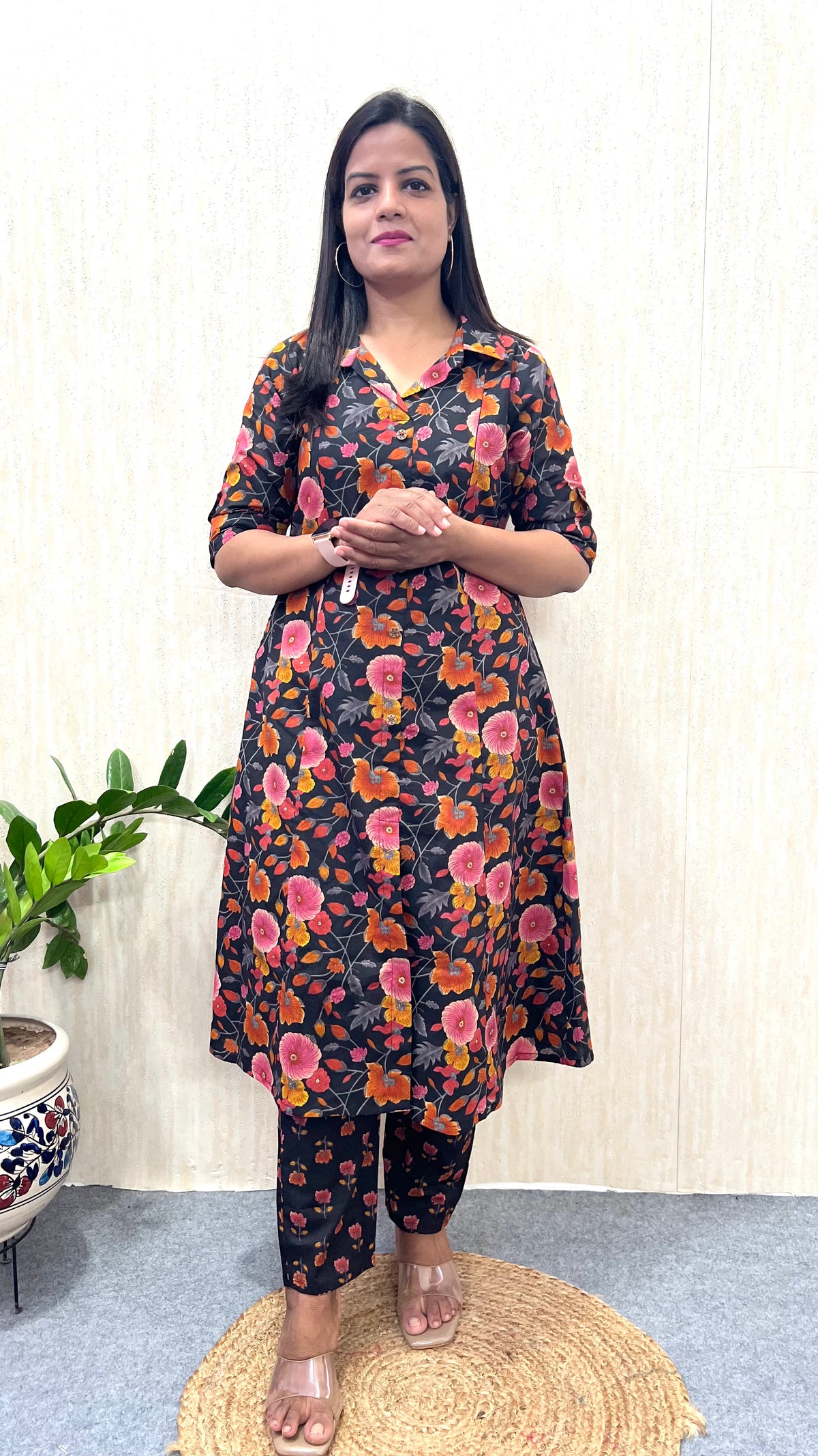 Mumzhug “Gulnaar Bloom” Black Jaipuri Print Pure Cotton Feeding & Maternity Co-ord Set