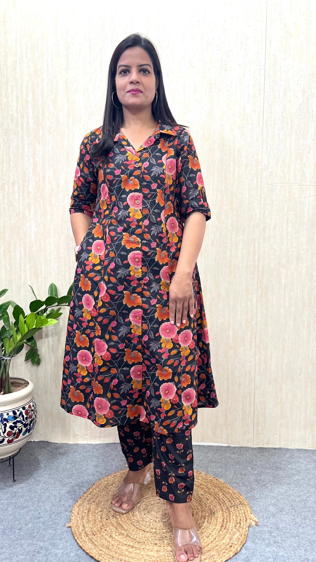 Mumzhug “Gulnaar Bloom” Black Jaipuri Print Pure Cotton Feeding & Maternity Co-ord Set