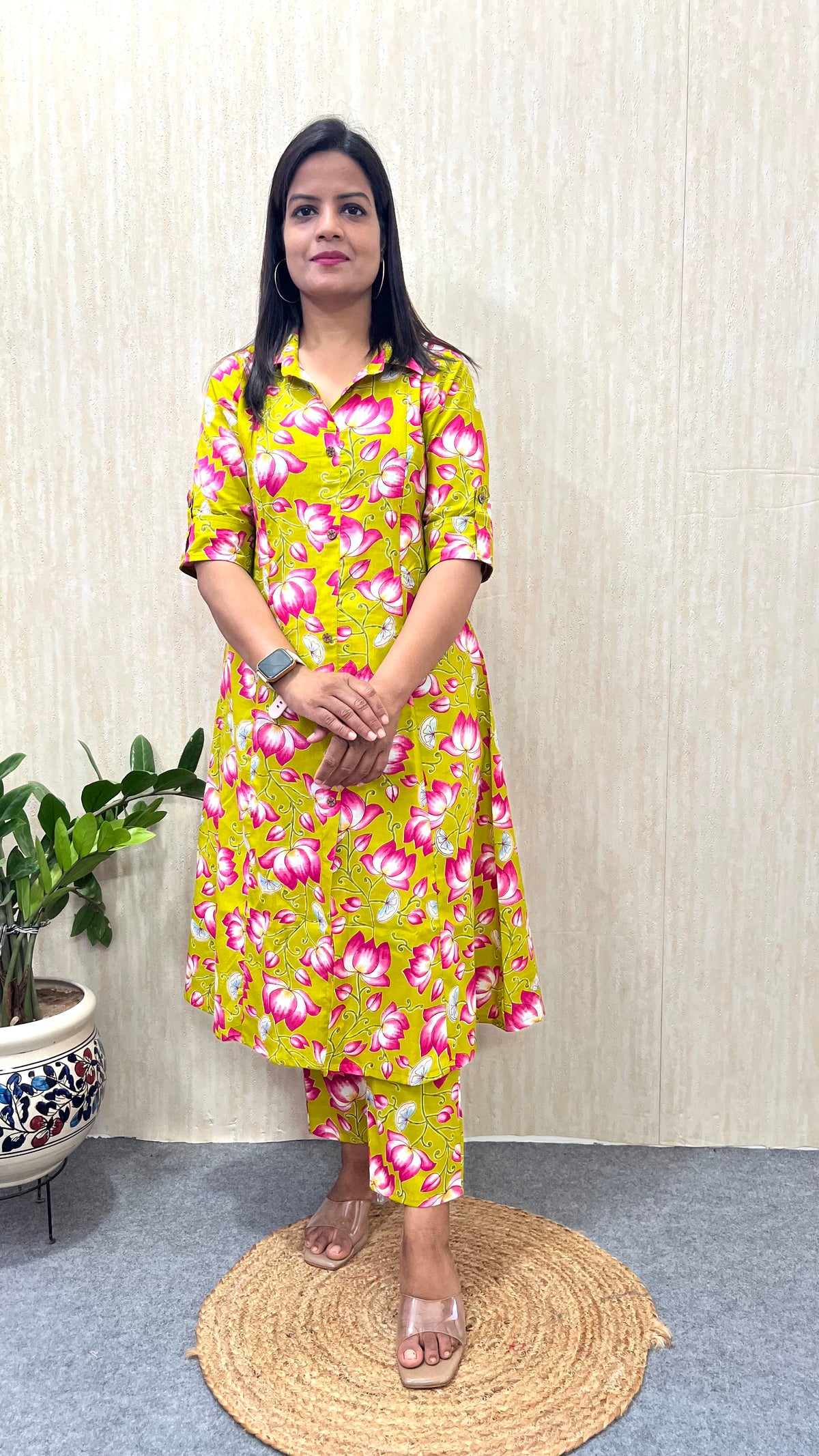 Mumzhug “Lime Lotus” – Jaipuri Floral Pure Cotton Feeding & Maternity Co-ord Set- DISPATCHING STARTS 20TH SEPT