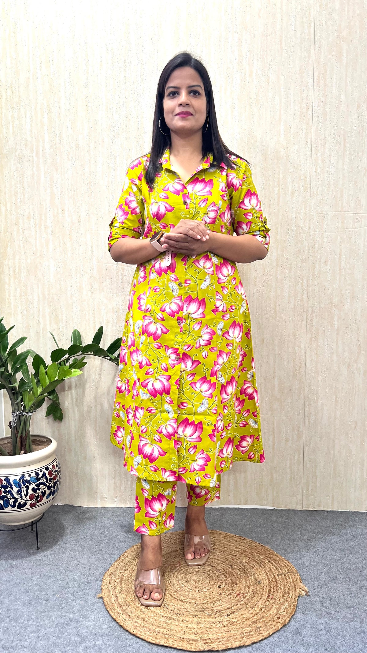Mumzhug “Lime Lotus” – Jaipuri Floral Pure Cotton Feeding & Maternity Co-ord Set- DISPATCHING STARTS 20TH SEPT