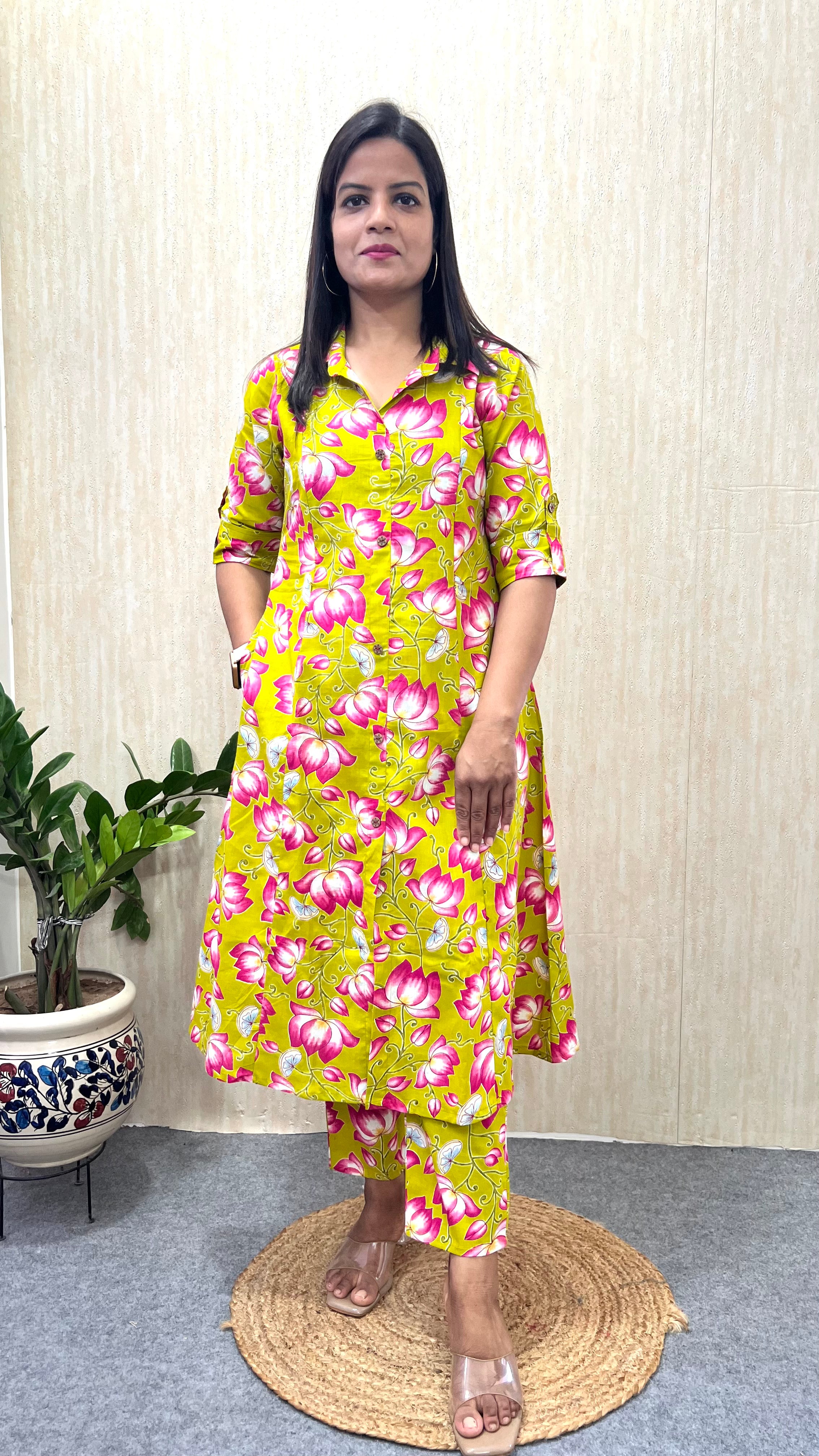 Mumzhug “Lime Lotus” – Jaipuri Floral Pure Cotton Feeding & Maternity Co-ord Set- DISPATCHING STARTS 20TH SEPT
