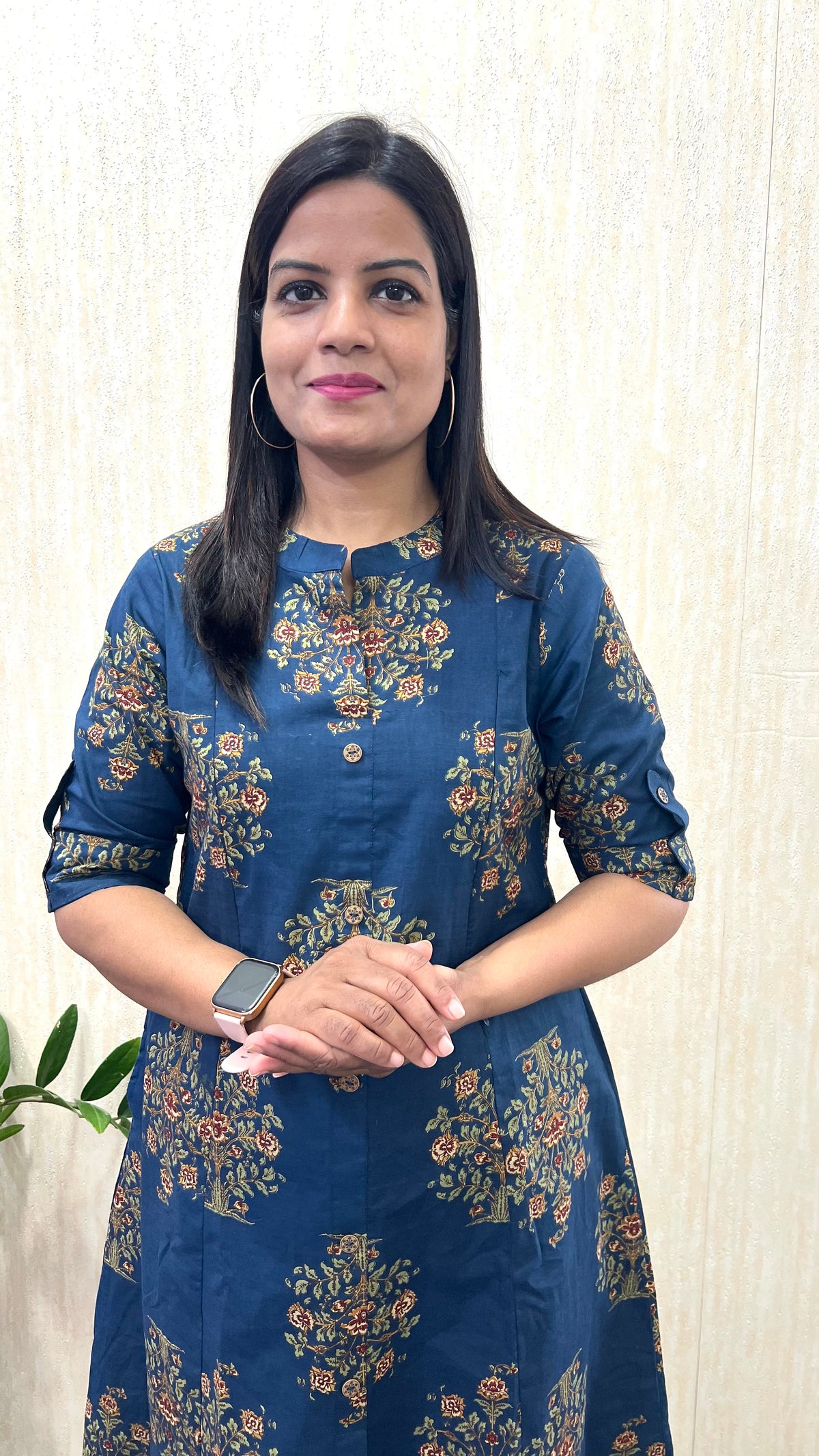 Mumzhug “Neel Gul” – Navy Blue Jaipuri Print Pure Cotton Feeding & Maternity Co-ord Set