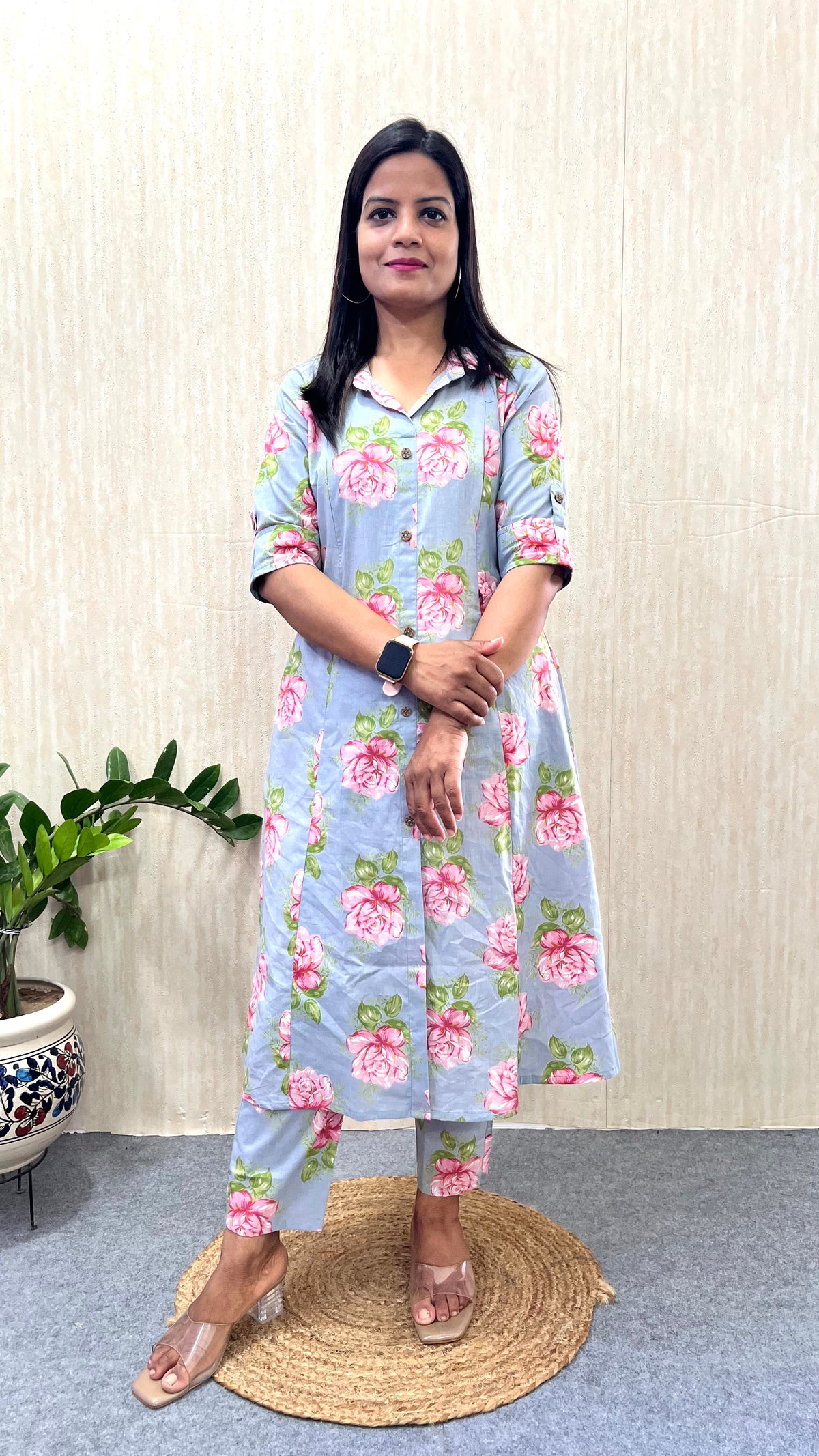 MUMZHUG Grey Blossom Pure Cotton Jaipuri Print Feeding & Maternity Co-ord Set- DISPATCHING STARTS 20TH SEPT