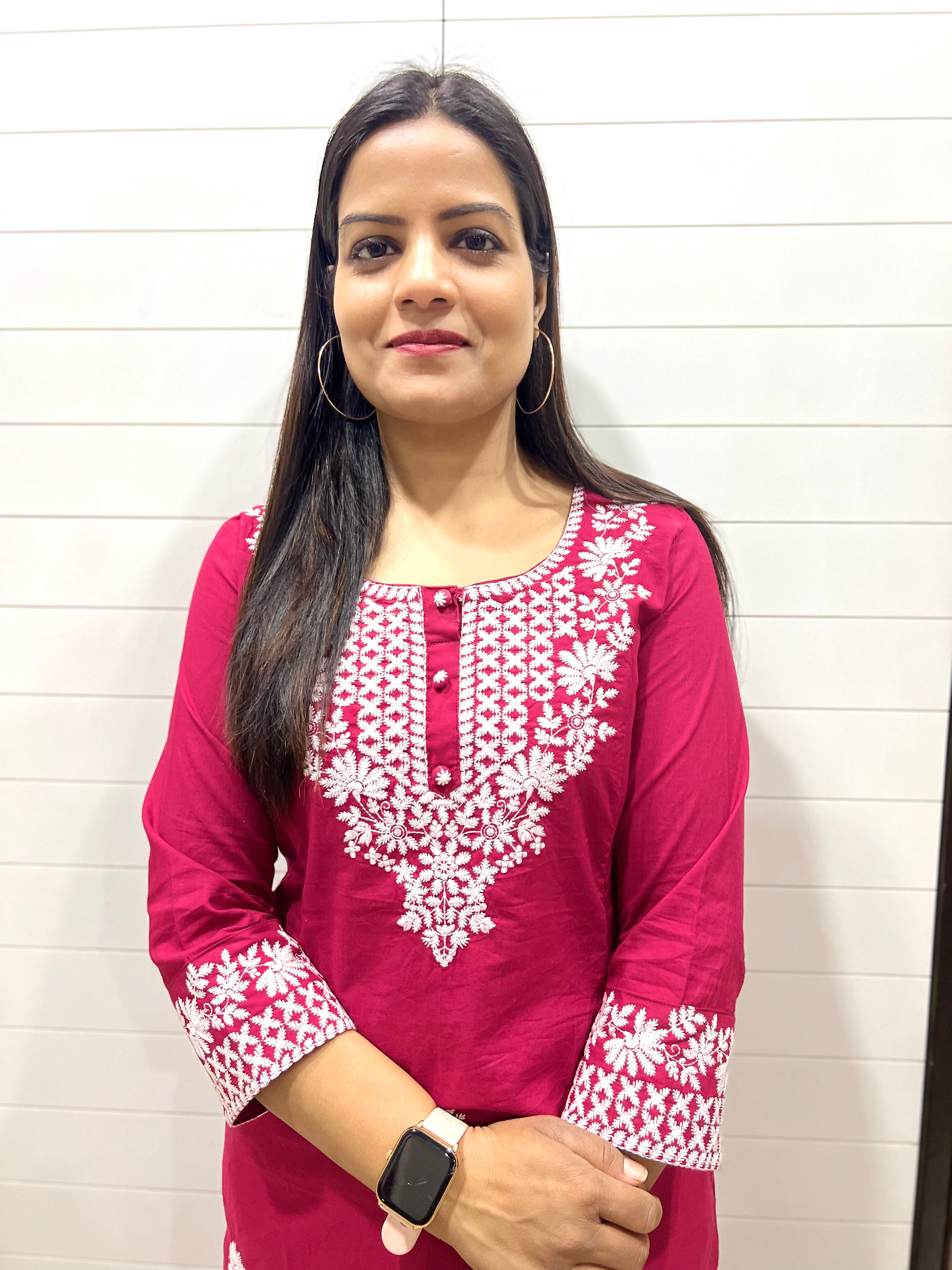 Mumzhug Maroon Pure Cotton Embroidered Feeding Kurta with both side feeding Zipper