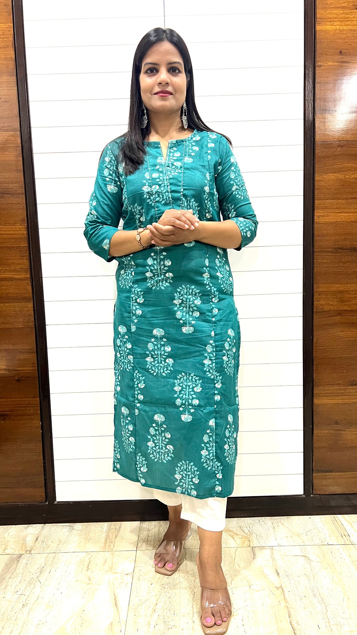 MUMZHUG Teal Blue Jaipuri Print Pure Cotton Feeding Kurta | Nursing & Maternity Wear