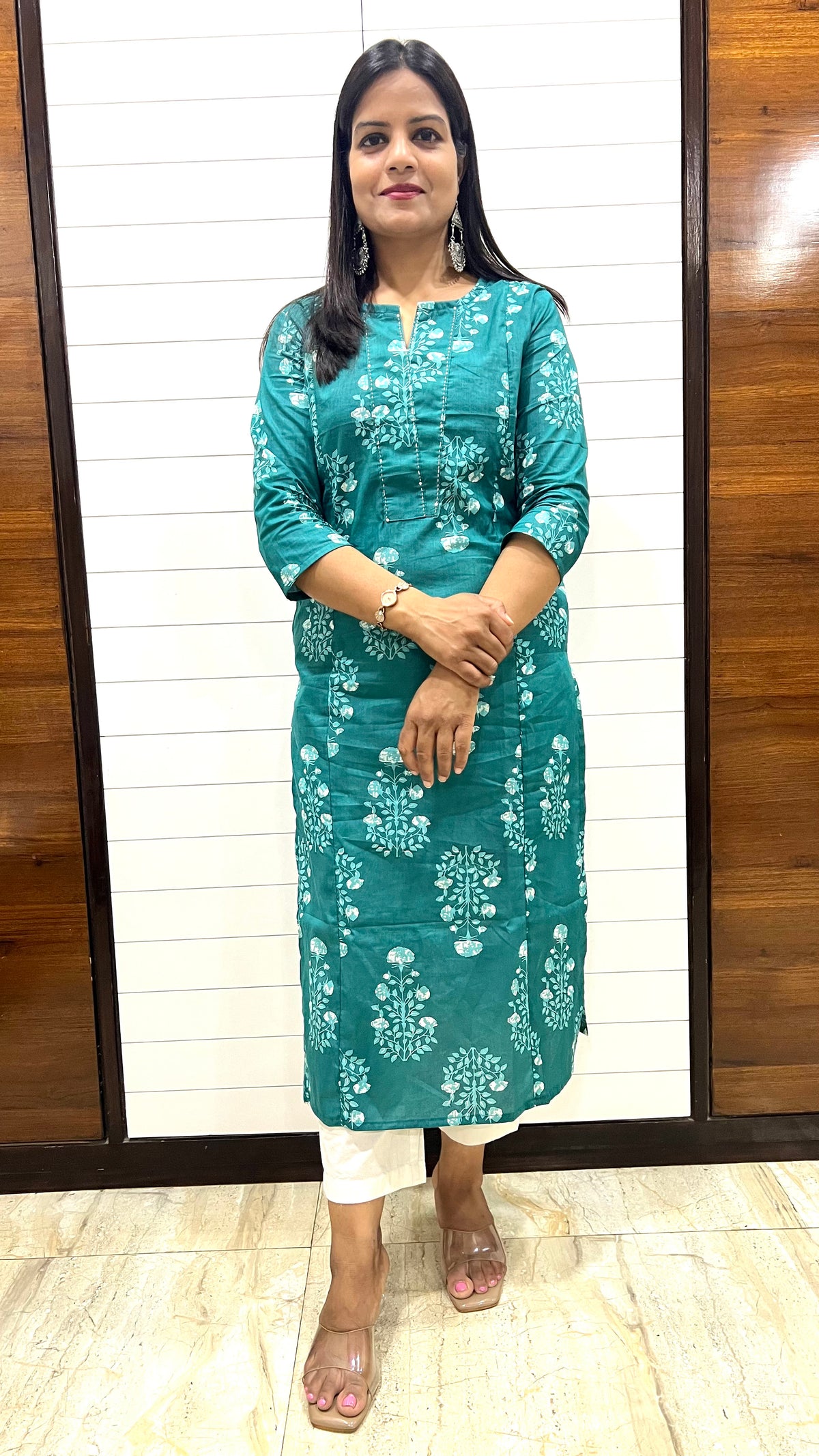 MUMZHUG Teal Blue Jaipuri Print Pure Cotton Feeding Kurta | Nursing & Maternity Wear