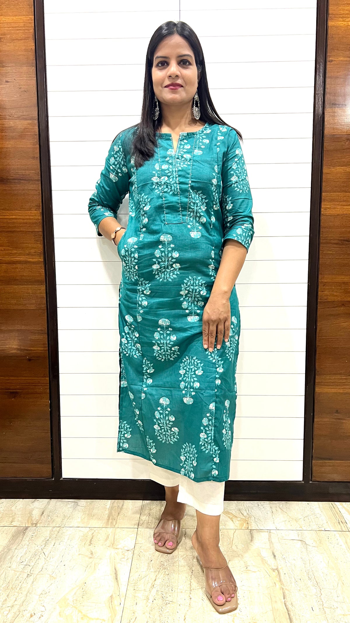 MUMZHUG Teal Blue Jaipuri Print Pure Cotton Feeding Kurta | Nursing & Maternity Wear