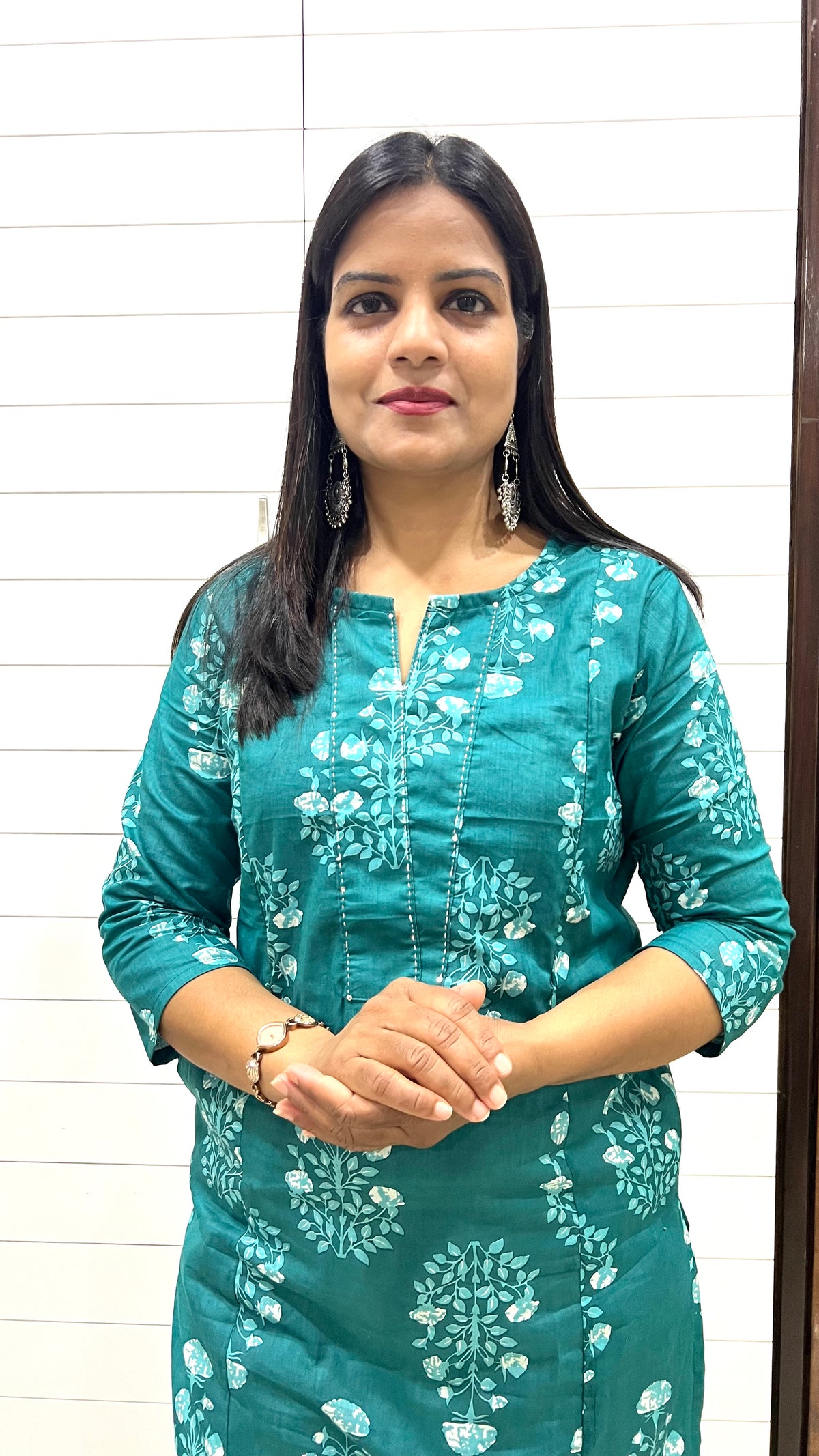 MUMZHUG Teal Blue Jaipuri Print Pure Cotton Feeding Kurta | Nursing & Maternity Wear