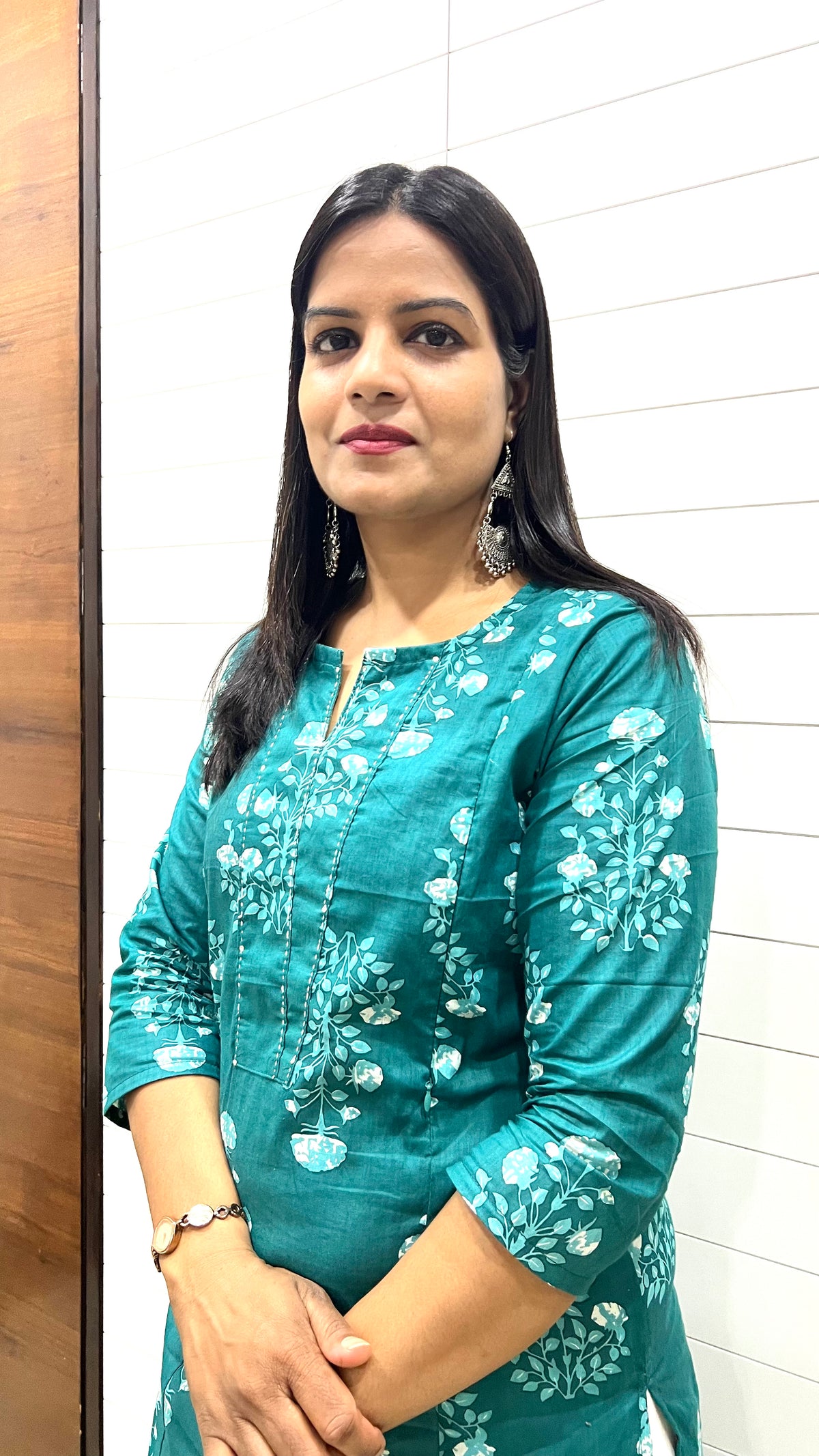 MUMZHUG Teal Blue Jaipuri Print Pure Cotton Feeding Kurta | Nursing & Maternity Wear