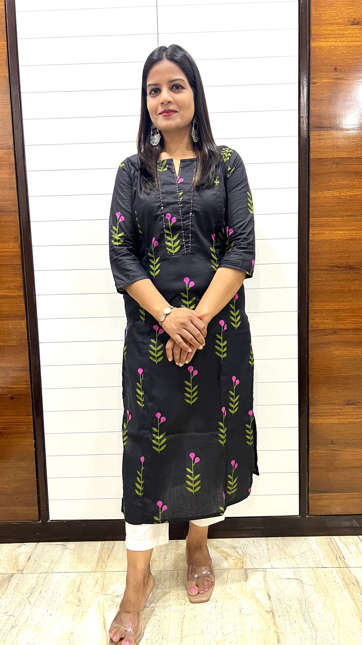 MUMZHUG Black Jaipuri Print Pure Cotton Feeding Kurta | Nursing & Maternity Wear