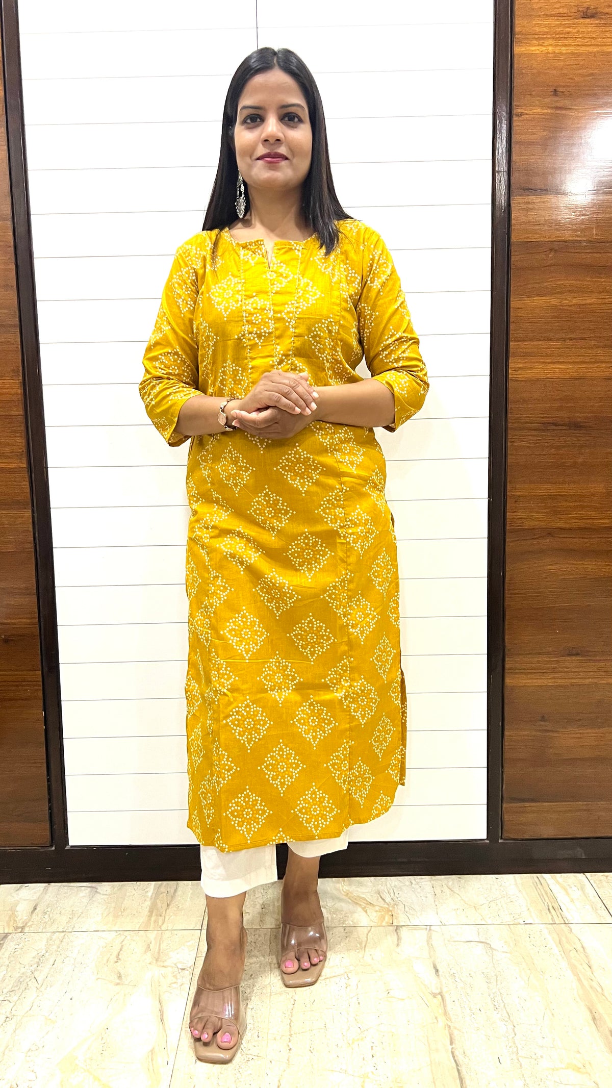 MUMZHUG Mustard Jaipuri Bandhej Print Pure Cotton Feeding Kurta | Nursing & Maternity Wear