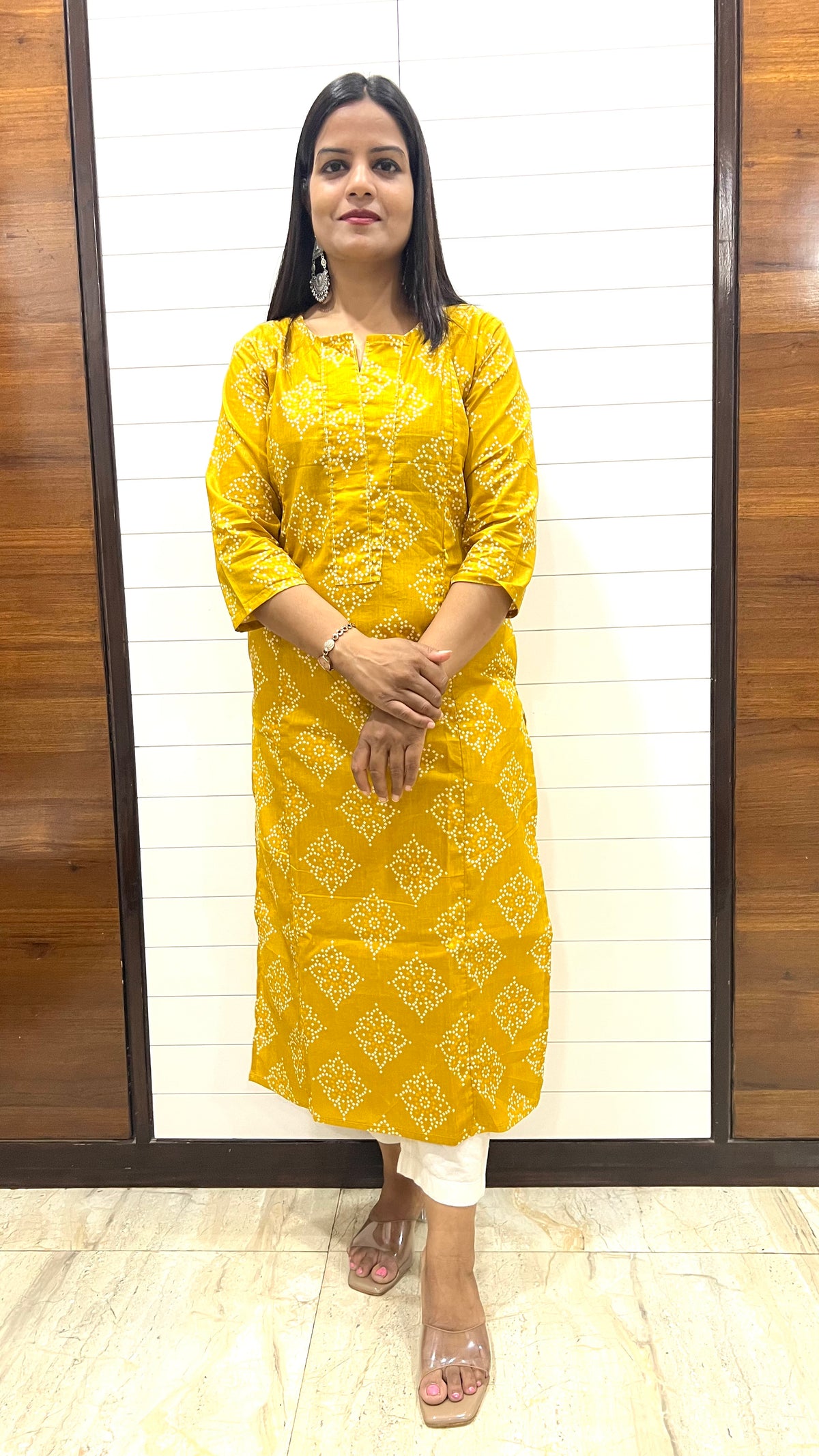 MUMZHUG Mustard Jaipuri Bandhej Print Pure Cotton Feeding Kurta | Nursing & Maternity Wear