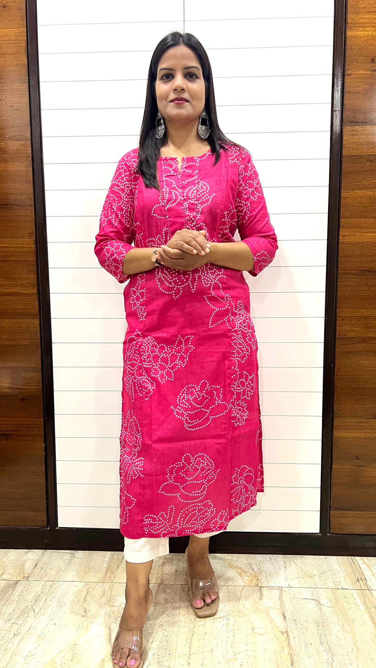 MUMZHUG Pink Jaipuri Bandhej Print Pure Cotton Feeding Kurta | Nursing & Maternity Wear