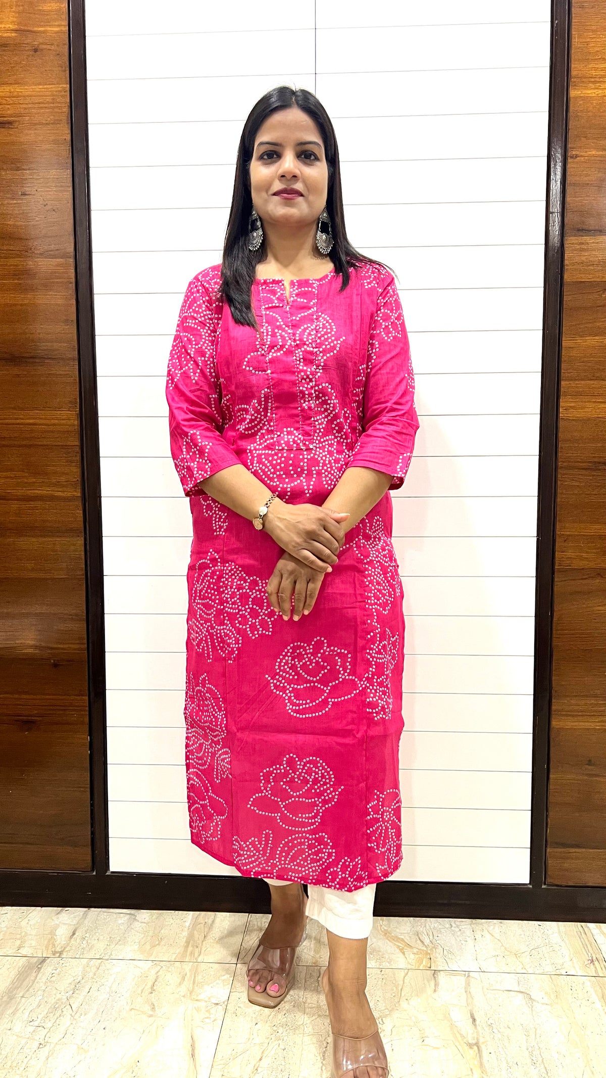 MUMZHUG Pink Jaipuri Bandhej Print Pure Cotton Feeding Kurta | Nursing & Maternity Wear