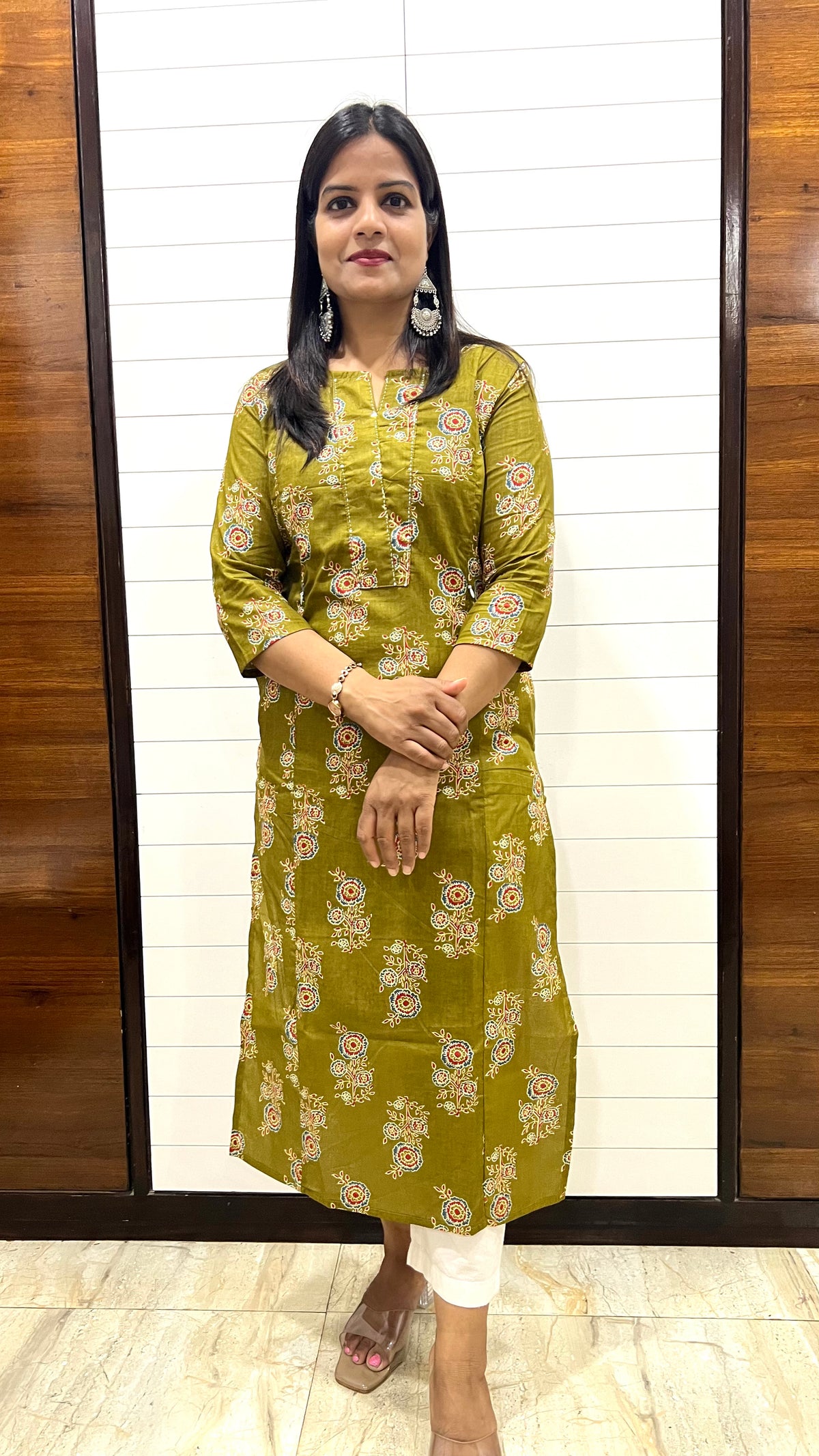 MUMZHUG Mehandi Green Jaipuri Bandhej Print Pure Cotton Feeding Kurta | Nursing & Maternity Wear