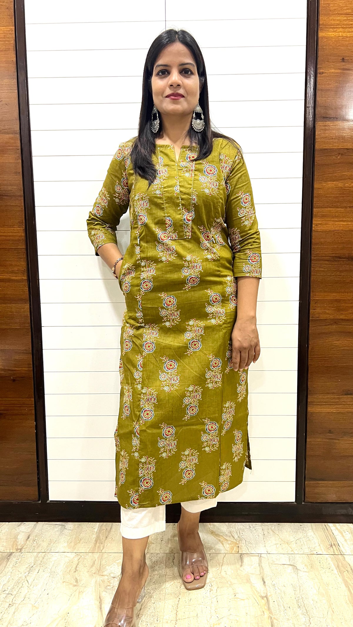 MUMZHUG Mehandi Green Jaipuri Bandhej Print Pure Cotton Feeding Kurta | Nursing & Maternity Wear