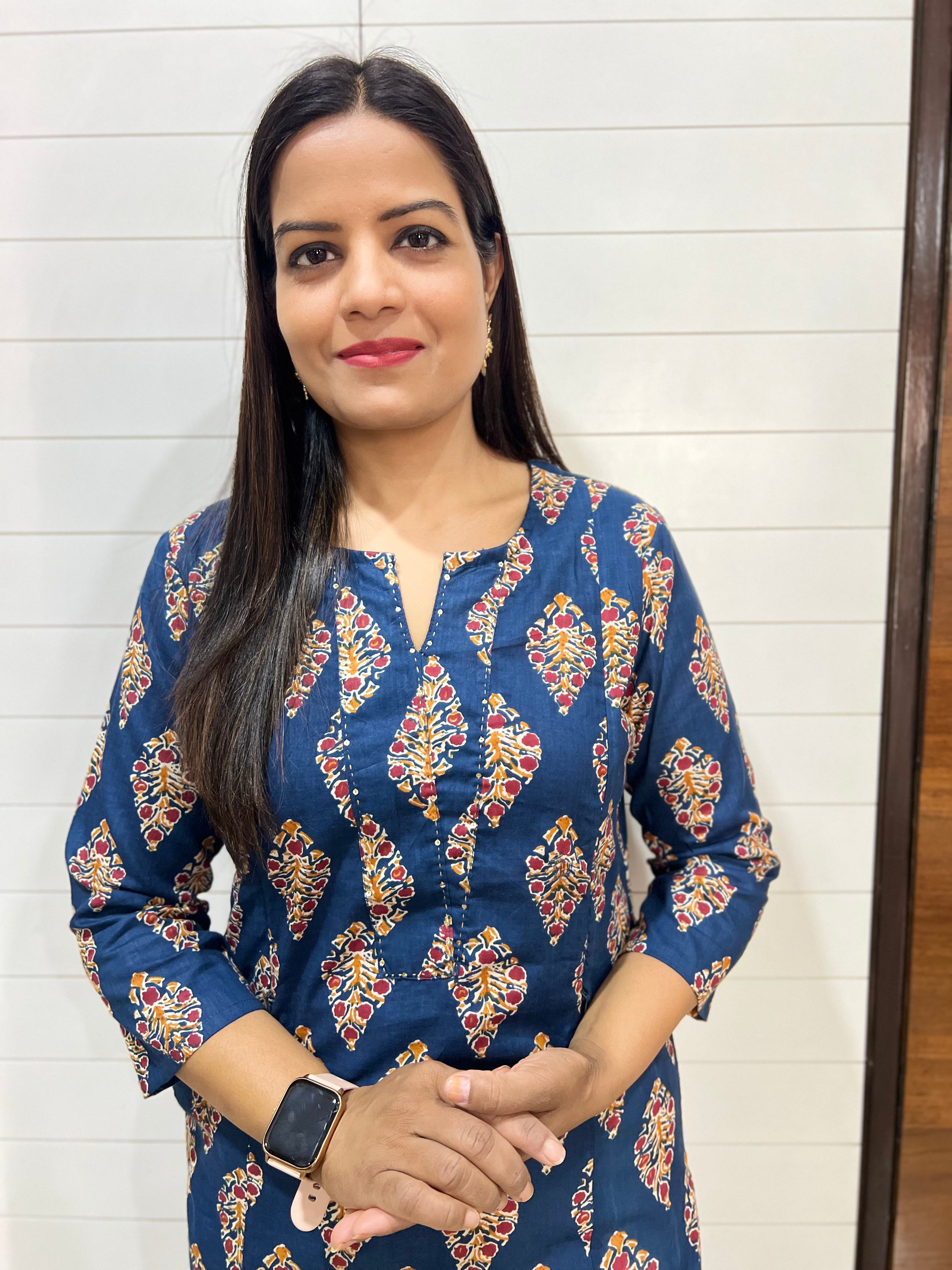 Mumzhug Blue Jaipuri Print Pure Cotton Feeding Kurta