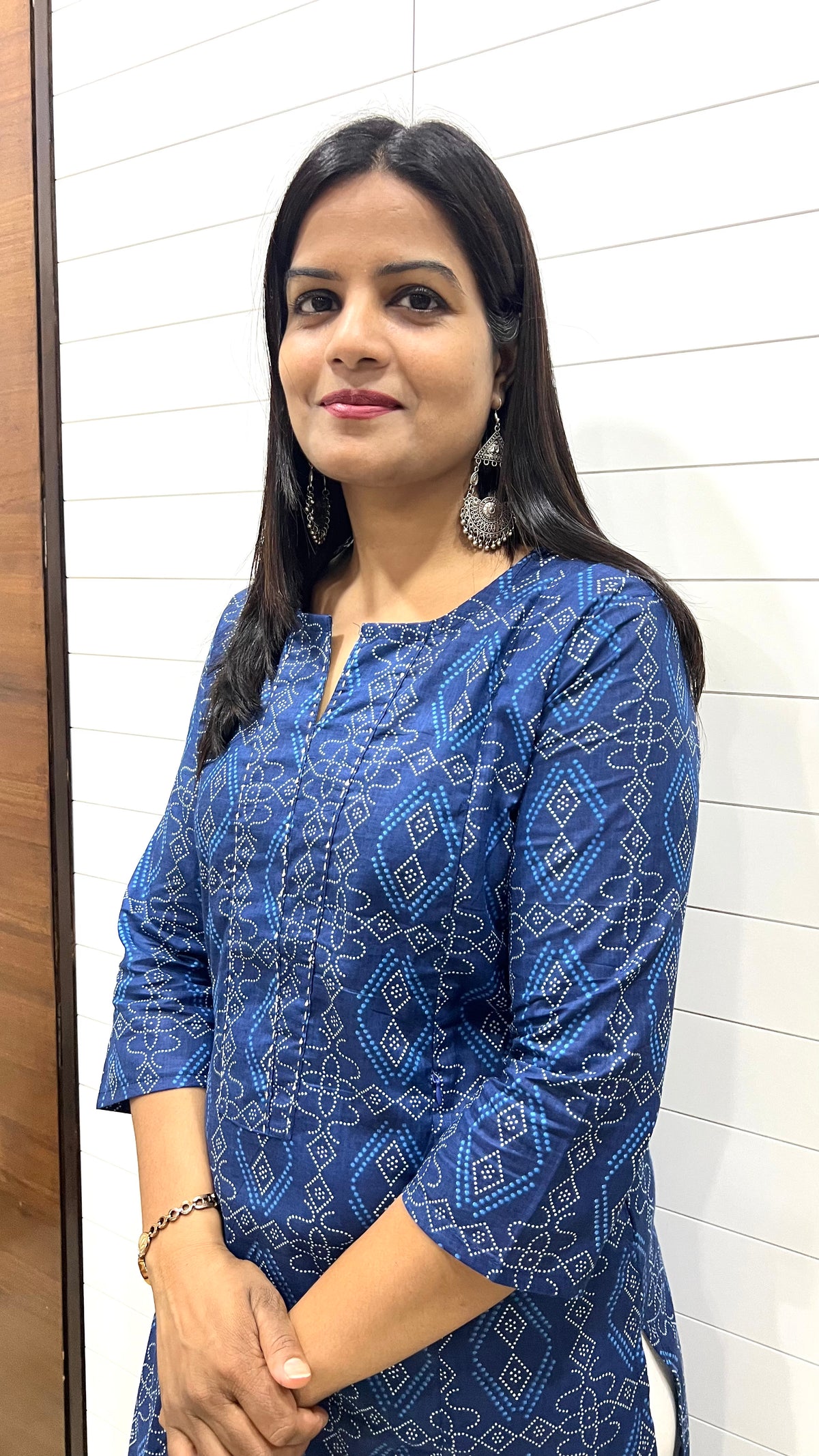 MUMZHUG Blue Jaipuri Bandhej Print Pure Cotton Feeding Kurta | Nursing & Maternity Wear