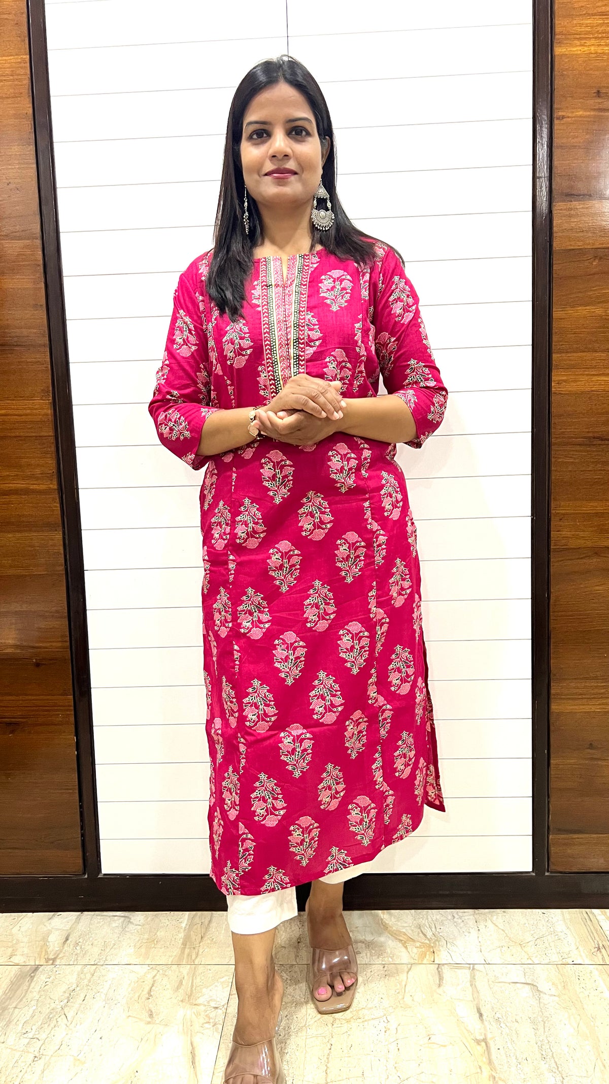 MUMZHUG Fuchsia Jaipuri Print Pure Cotton Feeding Kurta | Nursing & Maternity Wear