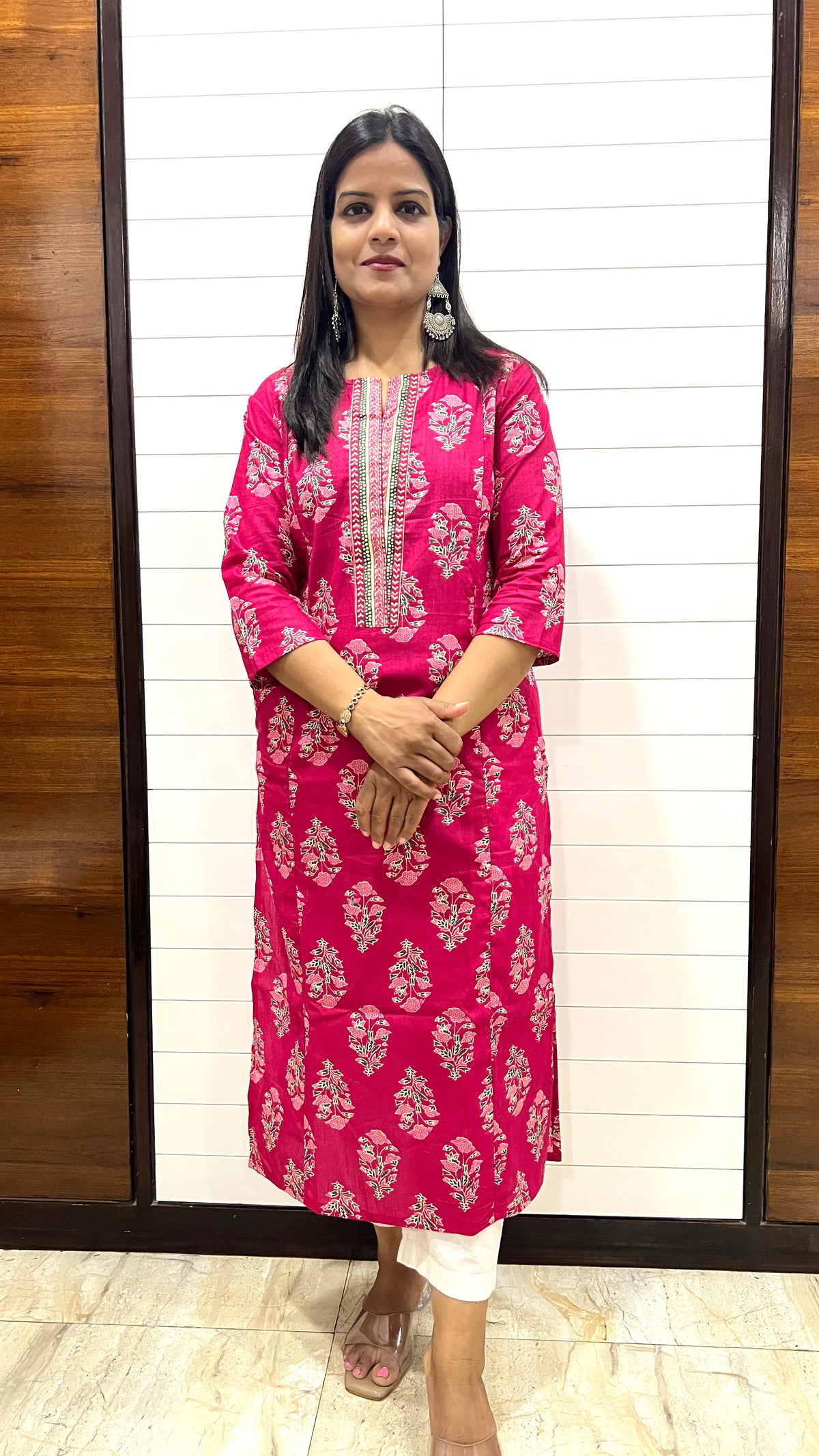 MUMZHUG Fuchsia Jaipuri Print Pure Cotton Feeding Kurta | Nursing & Maternity Wear