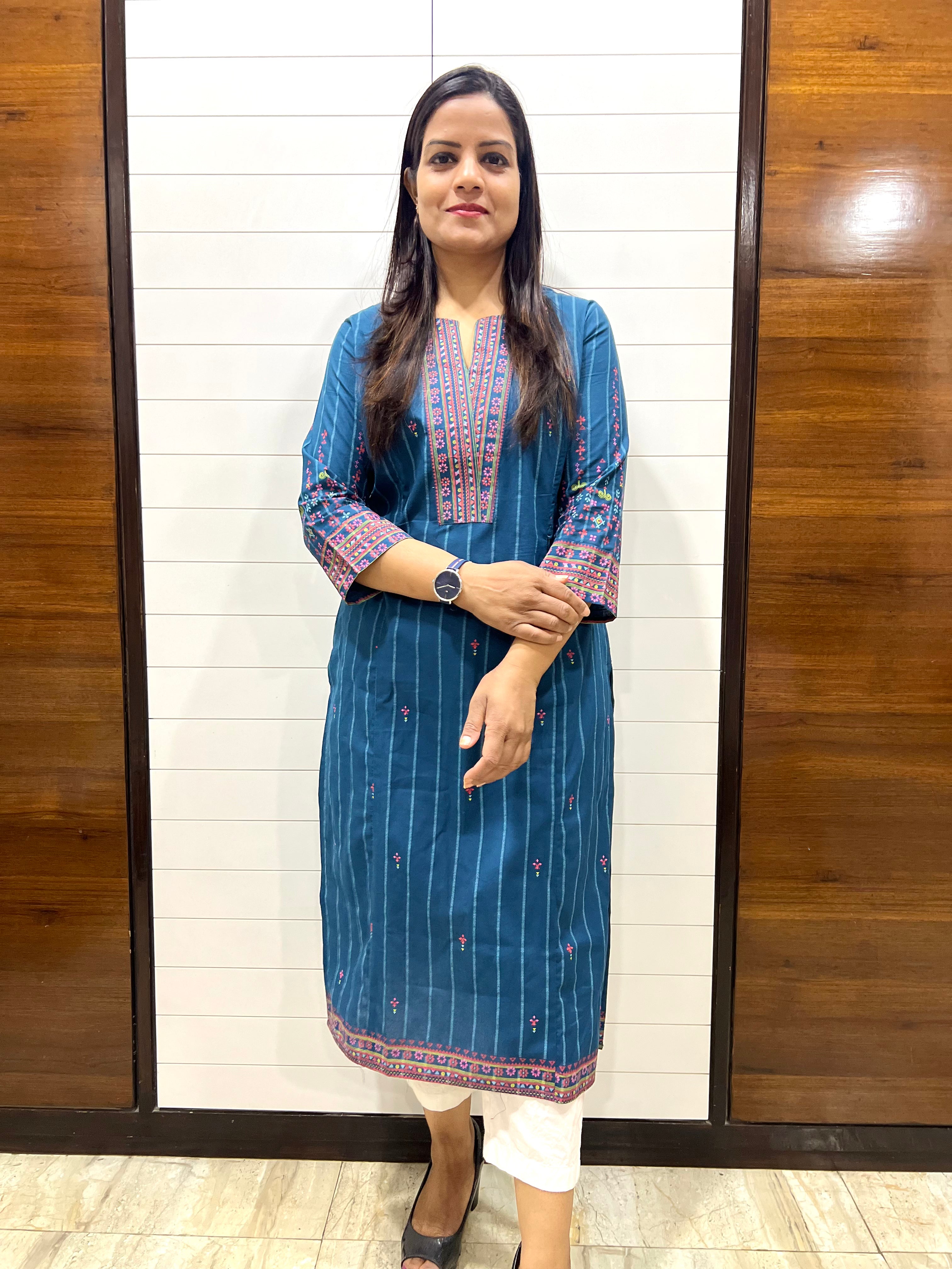 Mumzhug Teal Colored Pure Cotton Feeding Kurta