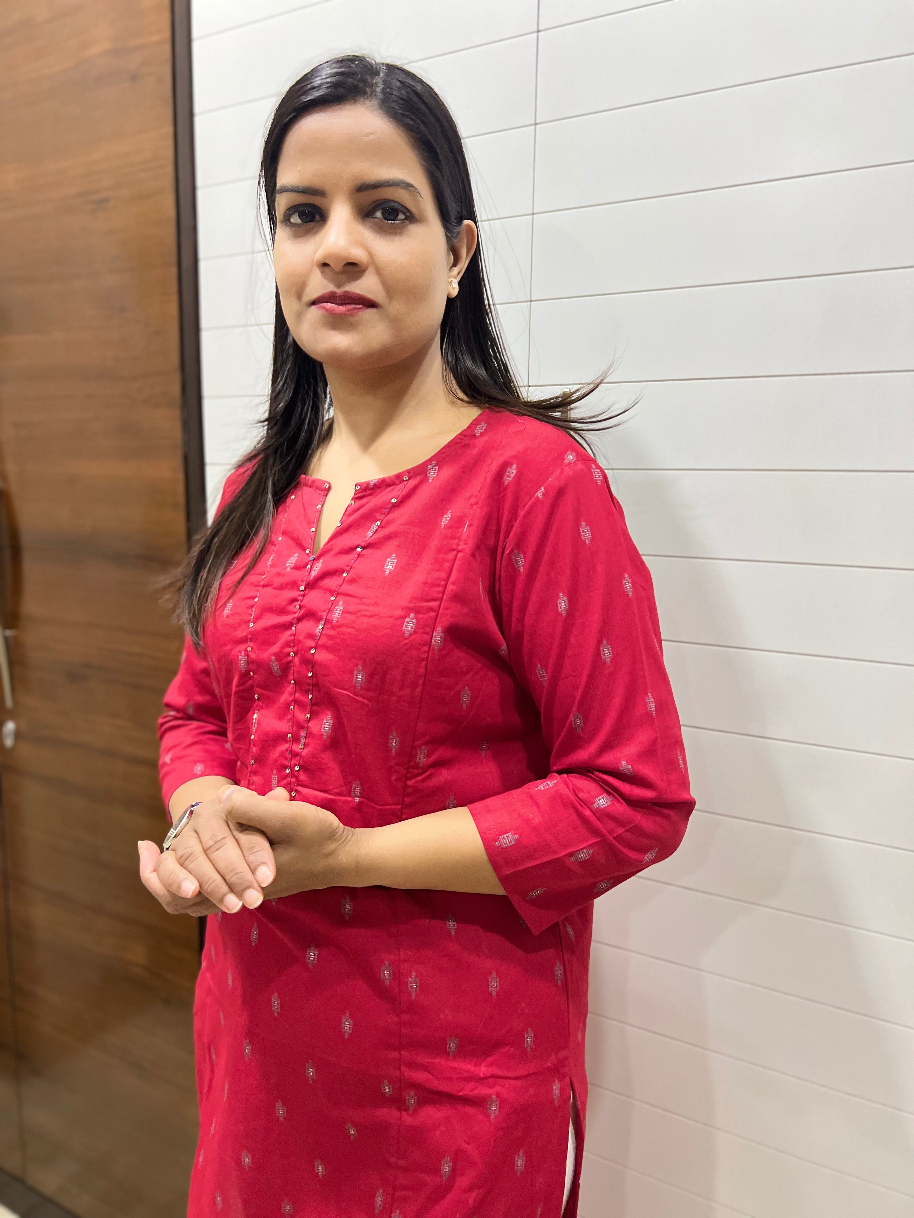 Mumzhug Red Colored Pure Cotton Feeding Kurta