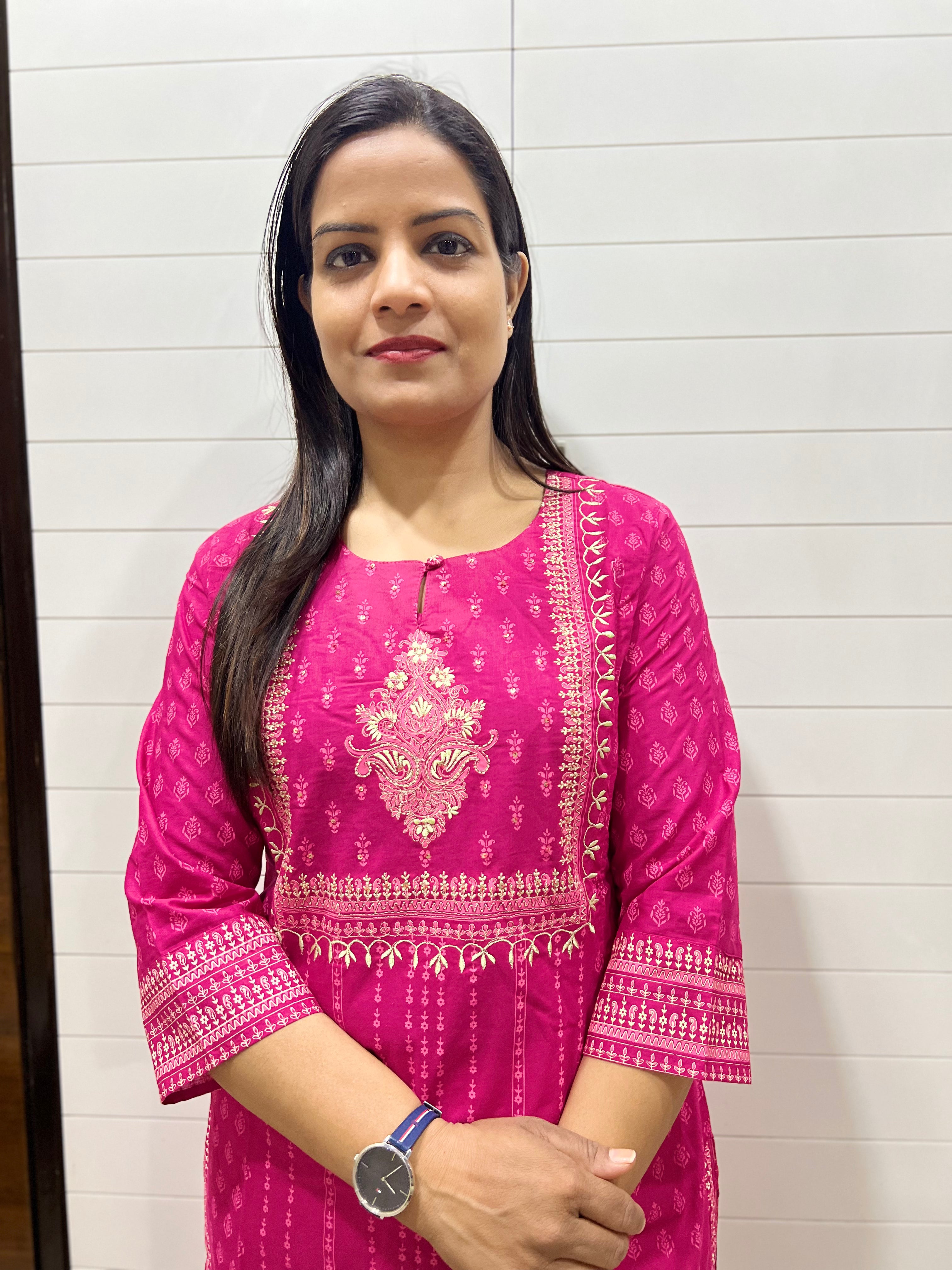 Mumzhug Pure Cotton Fuchsia Embroidered Feeding Kurta