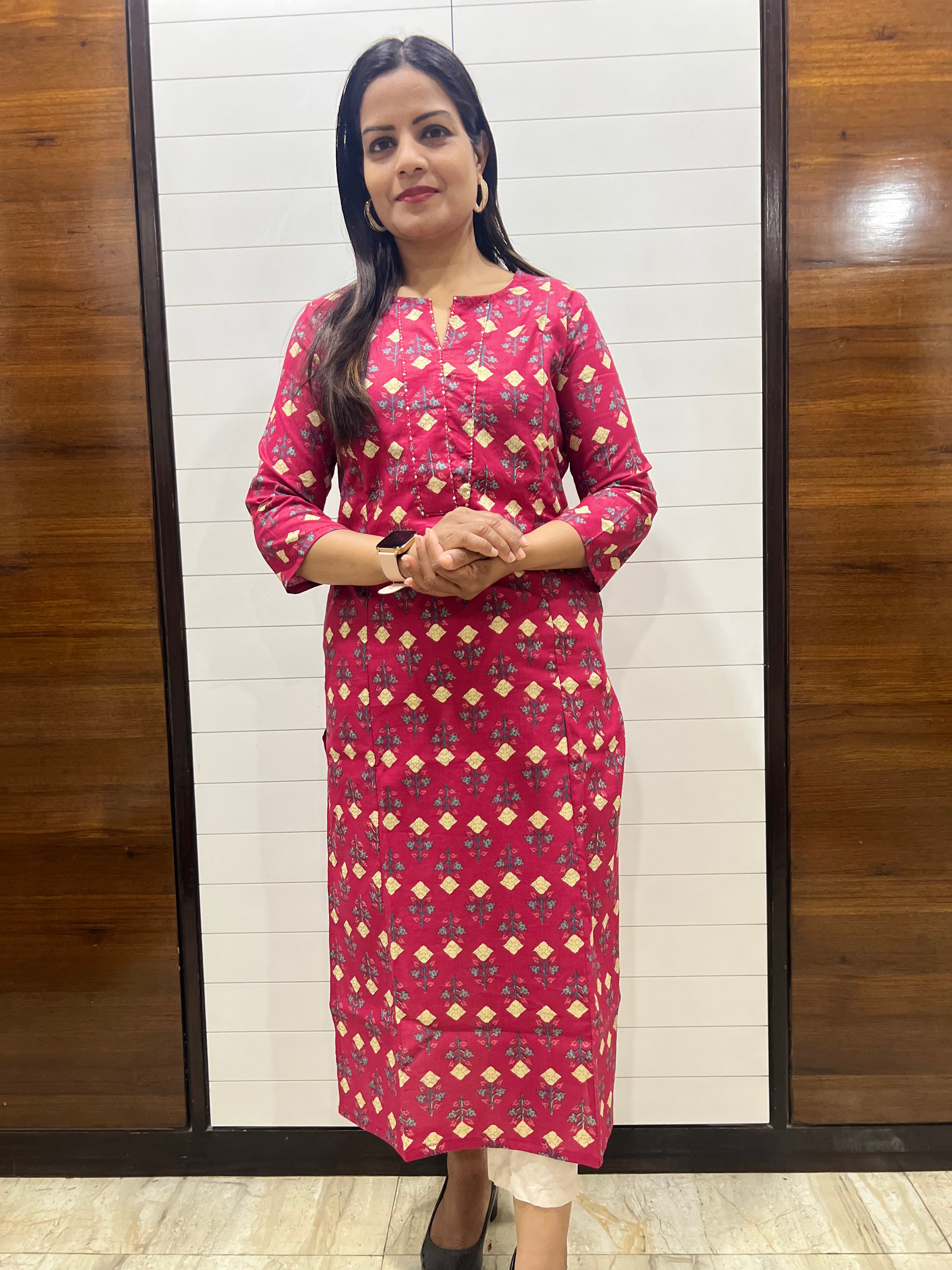 Mumzhug Fuchsia Color Pure Cotton Jaipuri Print Feeding Kurta