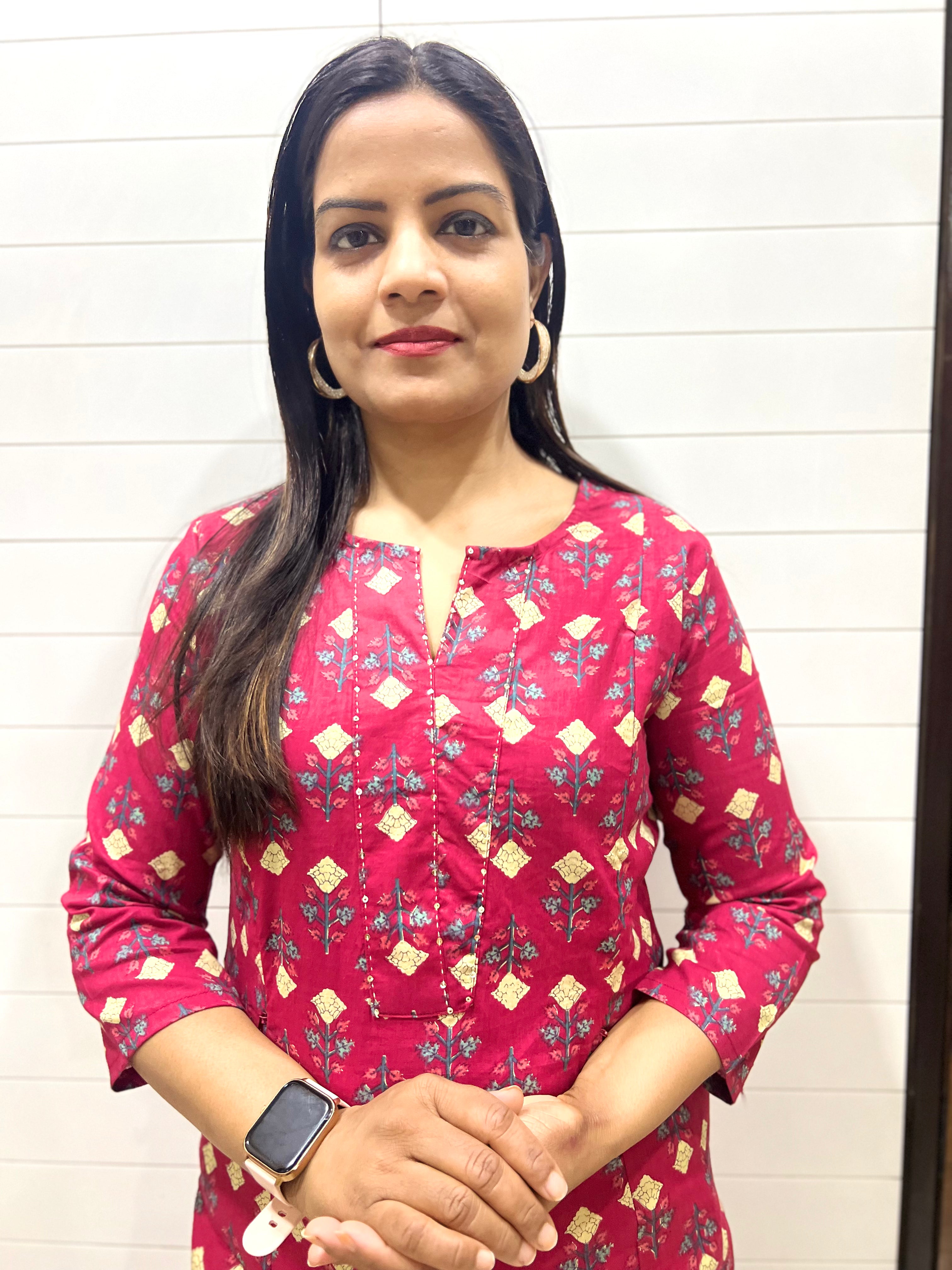 Mumzhug Fuchsia Color Pure Cotton Jaipuri Print Feeding Kurta