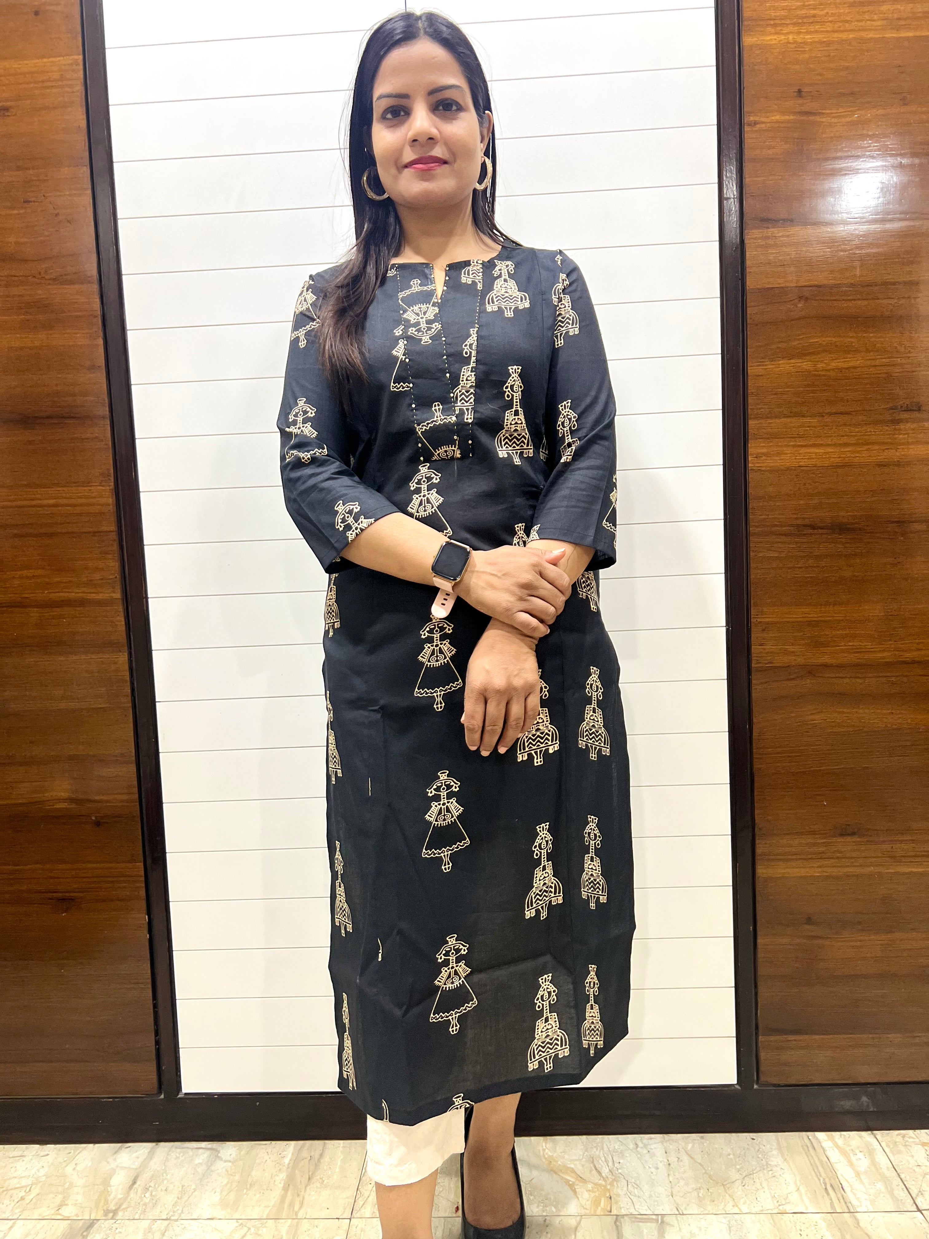 Mumzhug Pure Cotton Black Print Feeding Kurta