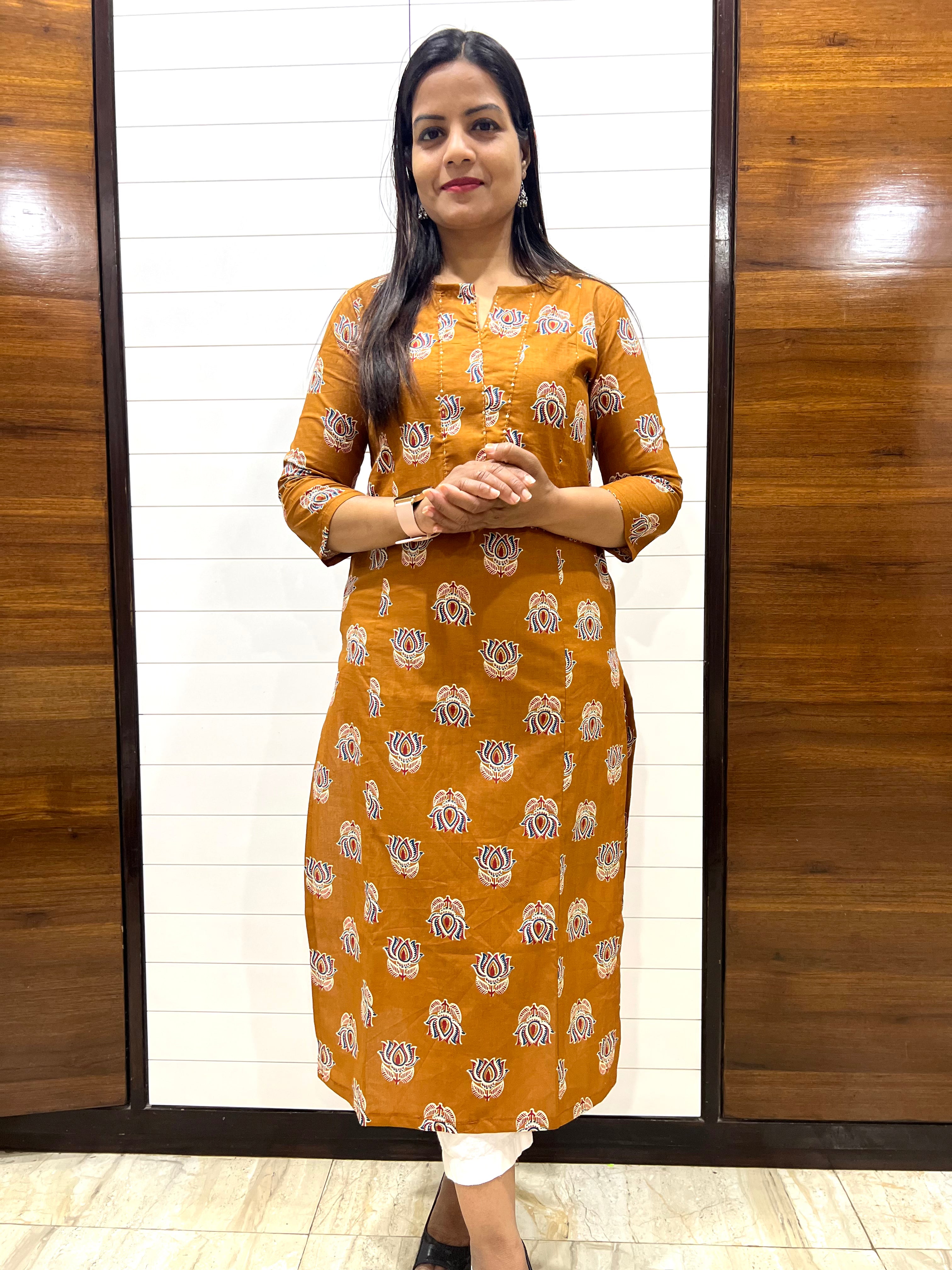 Mumzhug Mustard Color Pure Cotton Feeding Kurta