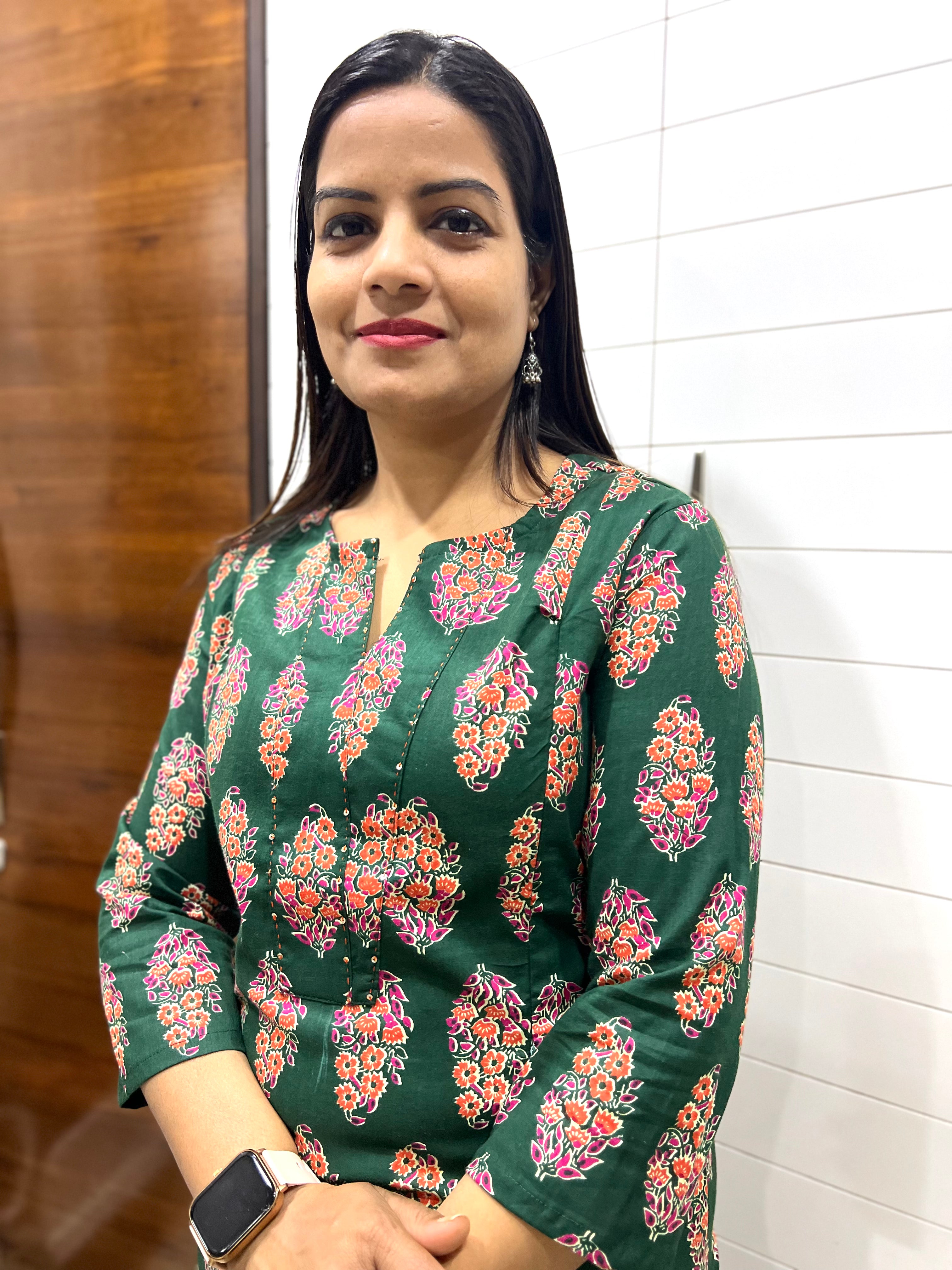 Mumzhug Bottle Green Color Jaipuri Print Pure Cotton Feeding Kurta