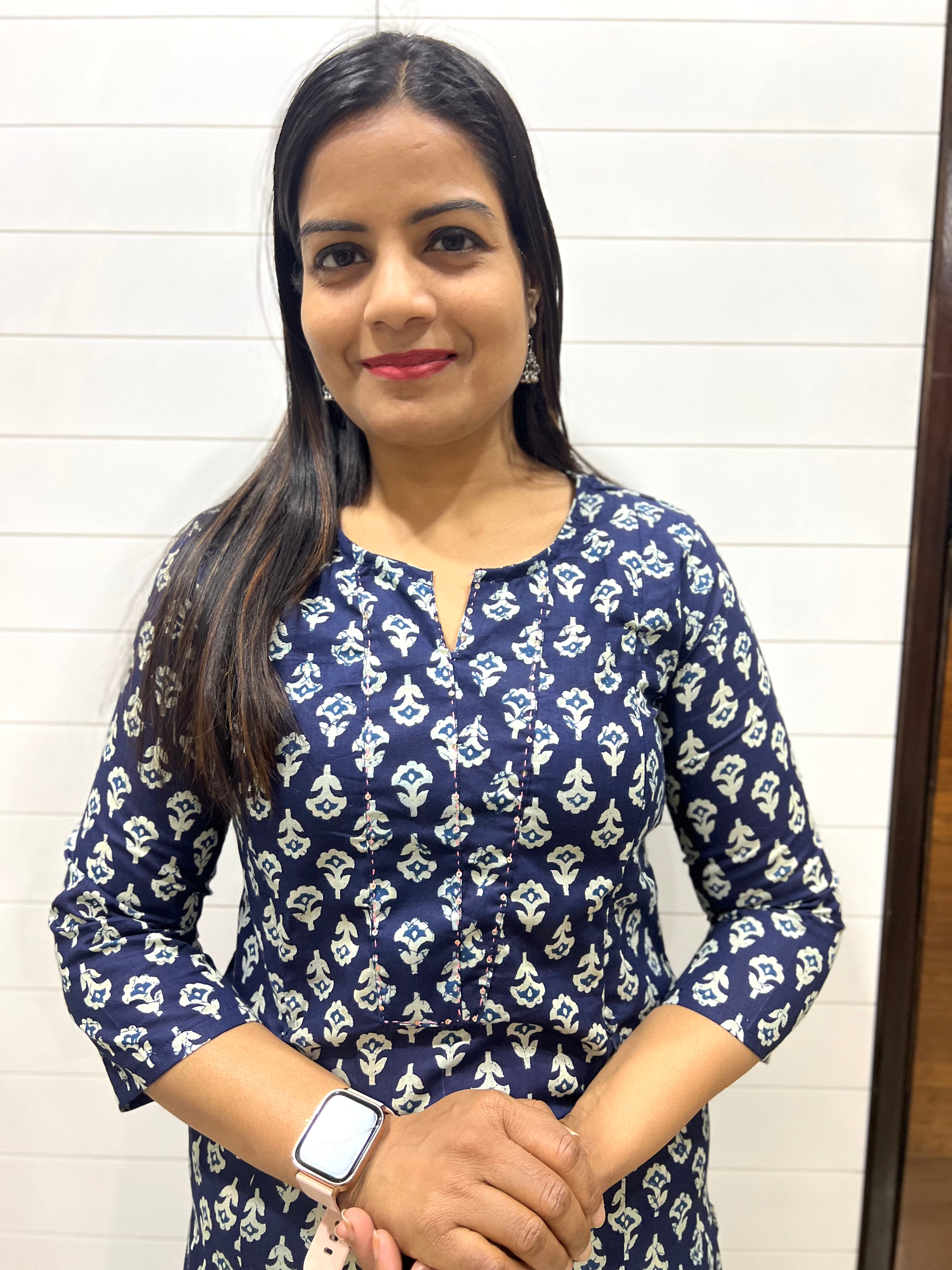 Mumzhug Indigo Blue Color Jaipuri Print Pure Cotton Feeding Kurta